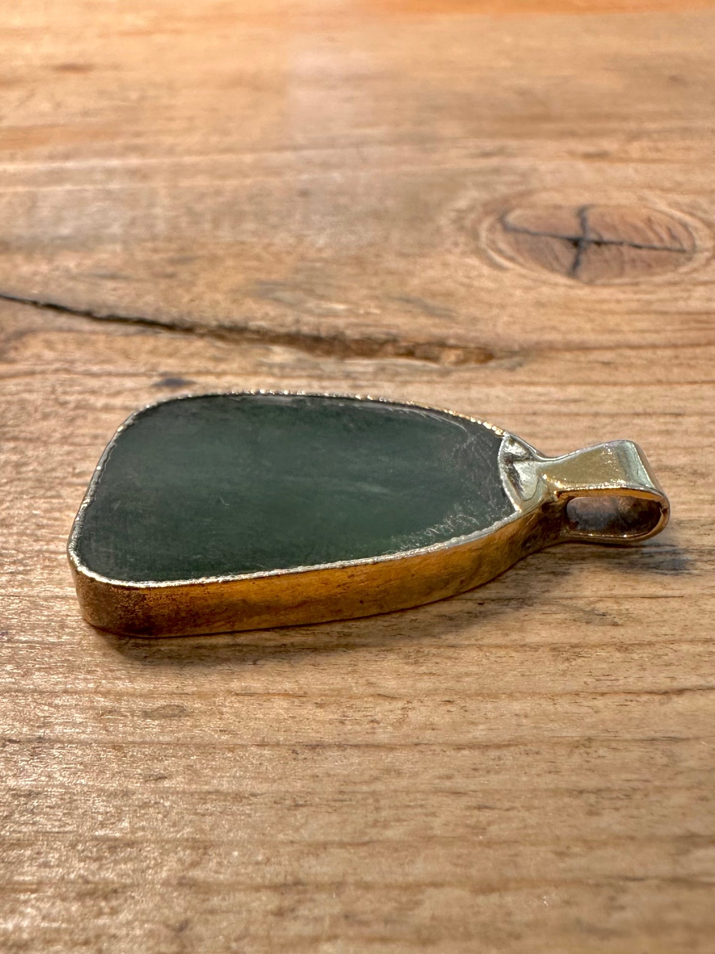 Abstract 1982 Nephrite Green Gold on 925 Silver Pendant