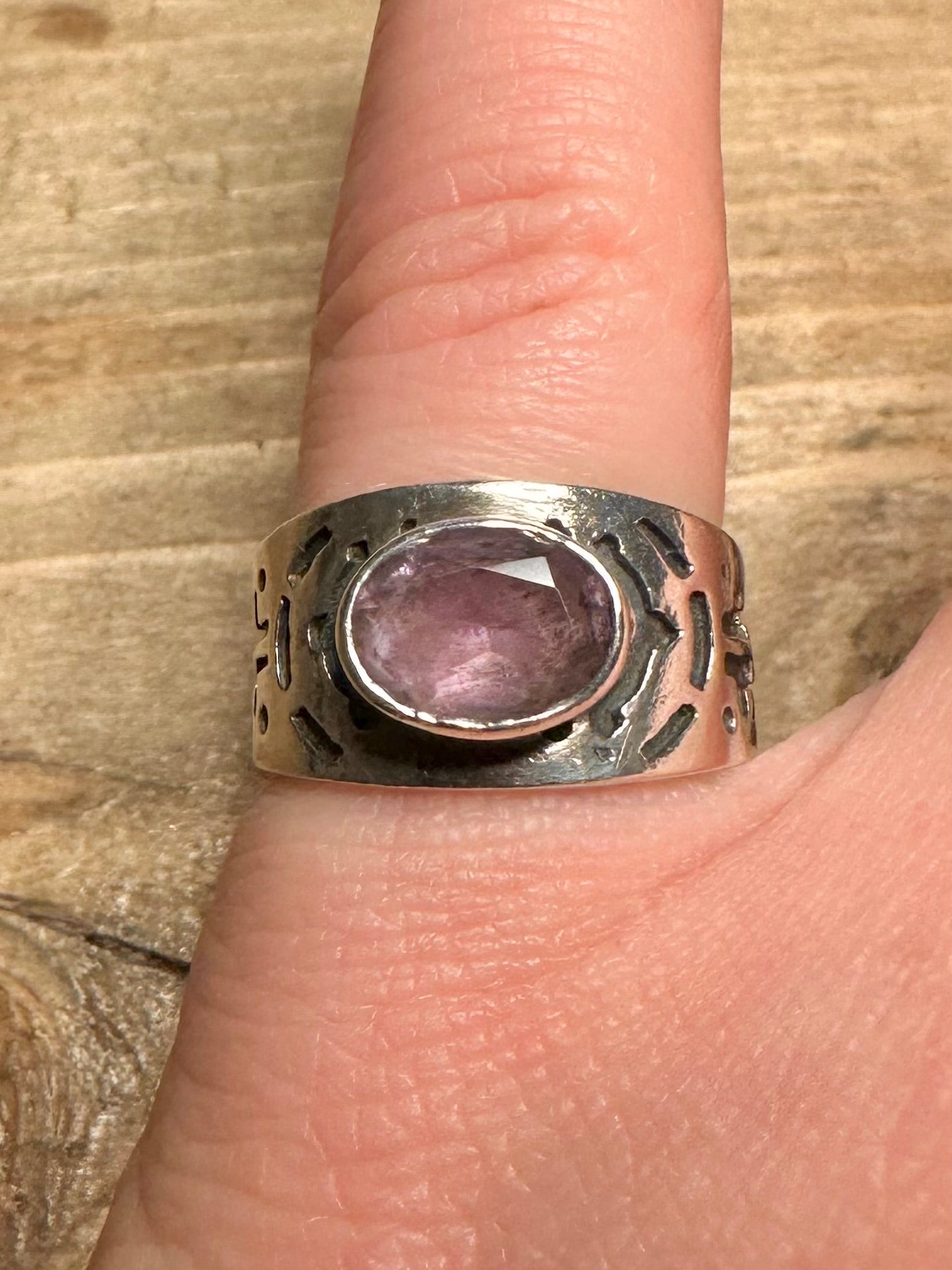 Vintage Amethyst Tribal 925 Silver Size N Ring