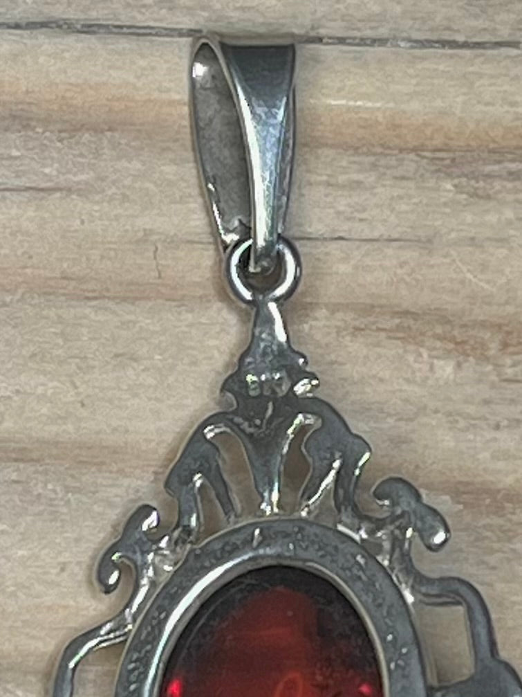 Amber Oval Embellished 925 Sterling Silver Pendant