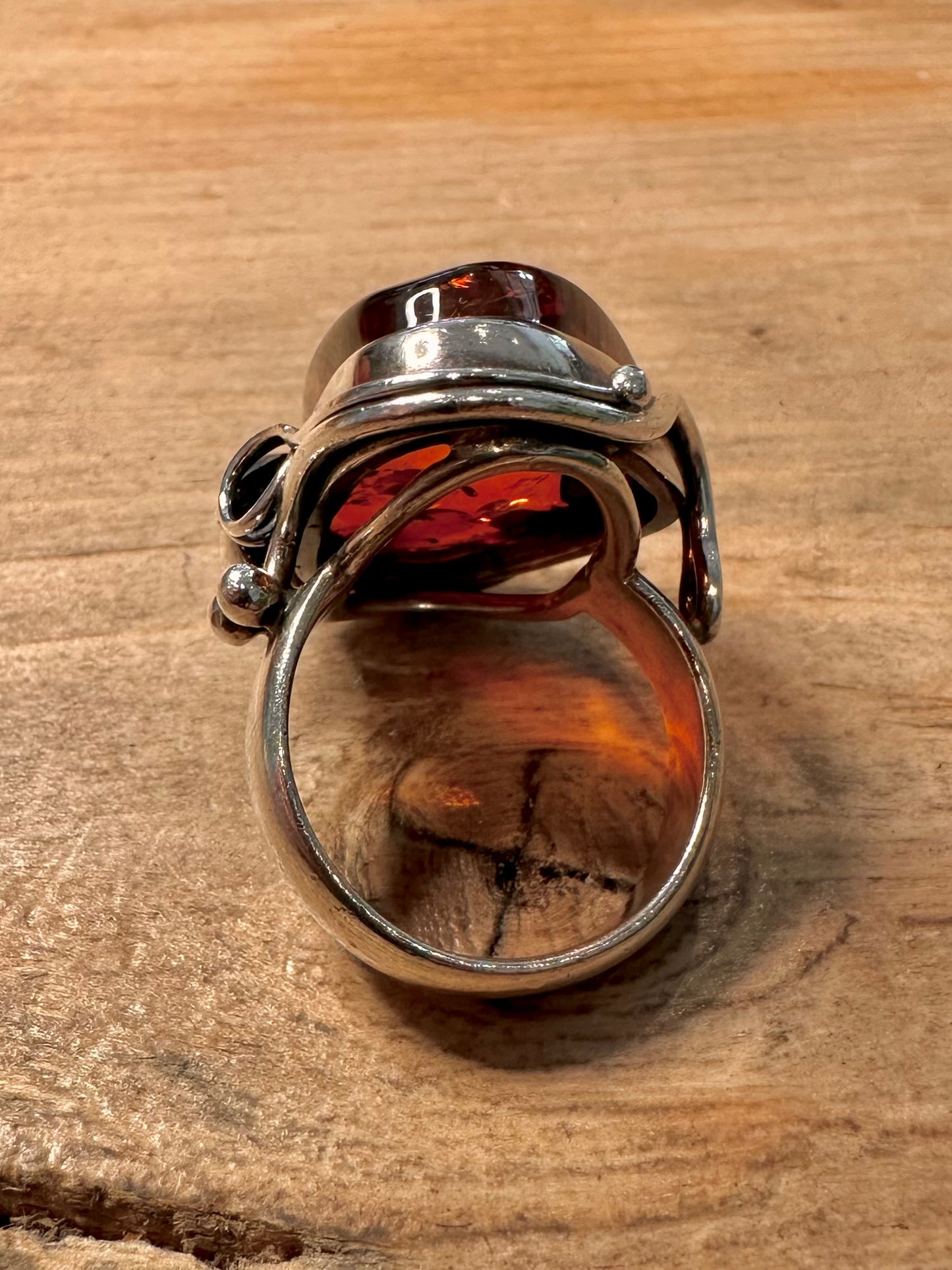 Abstract Chunky Amber 925 Silver Size T Ring