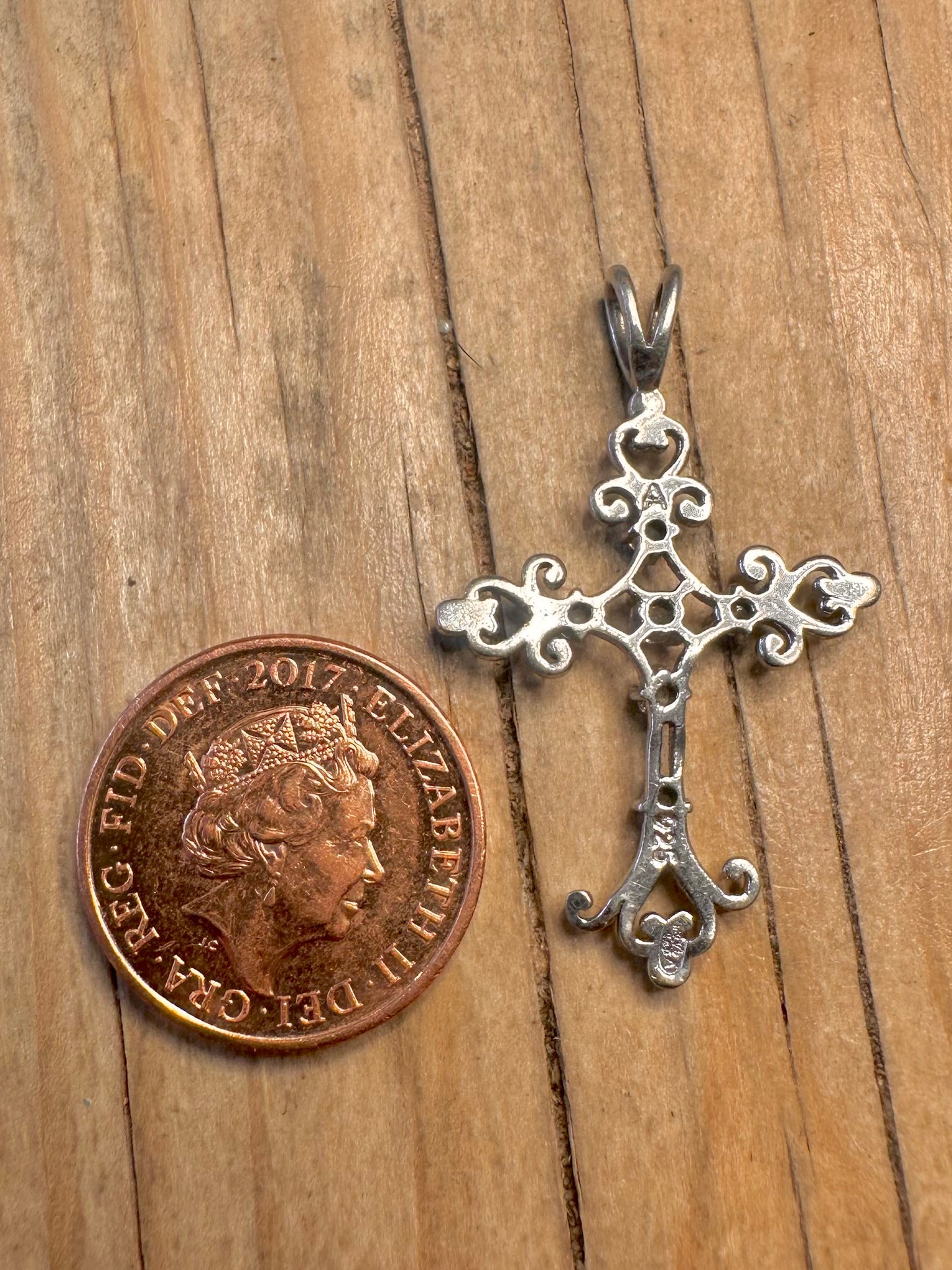Vintage White Stone Cross 925 Sterling Silver Pendant
