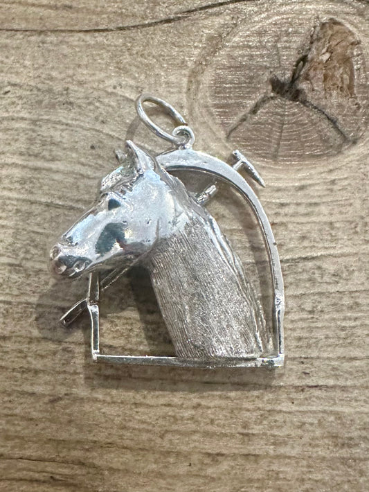 Vintage 1977 Horse Head Stirrup and Polo 925 Silver Pendant