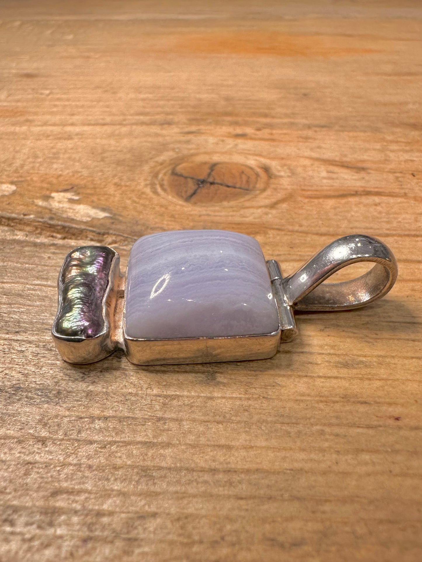 Abstract Lace Agate and Abalone 925 Silver Pendant