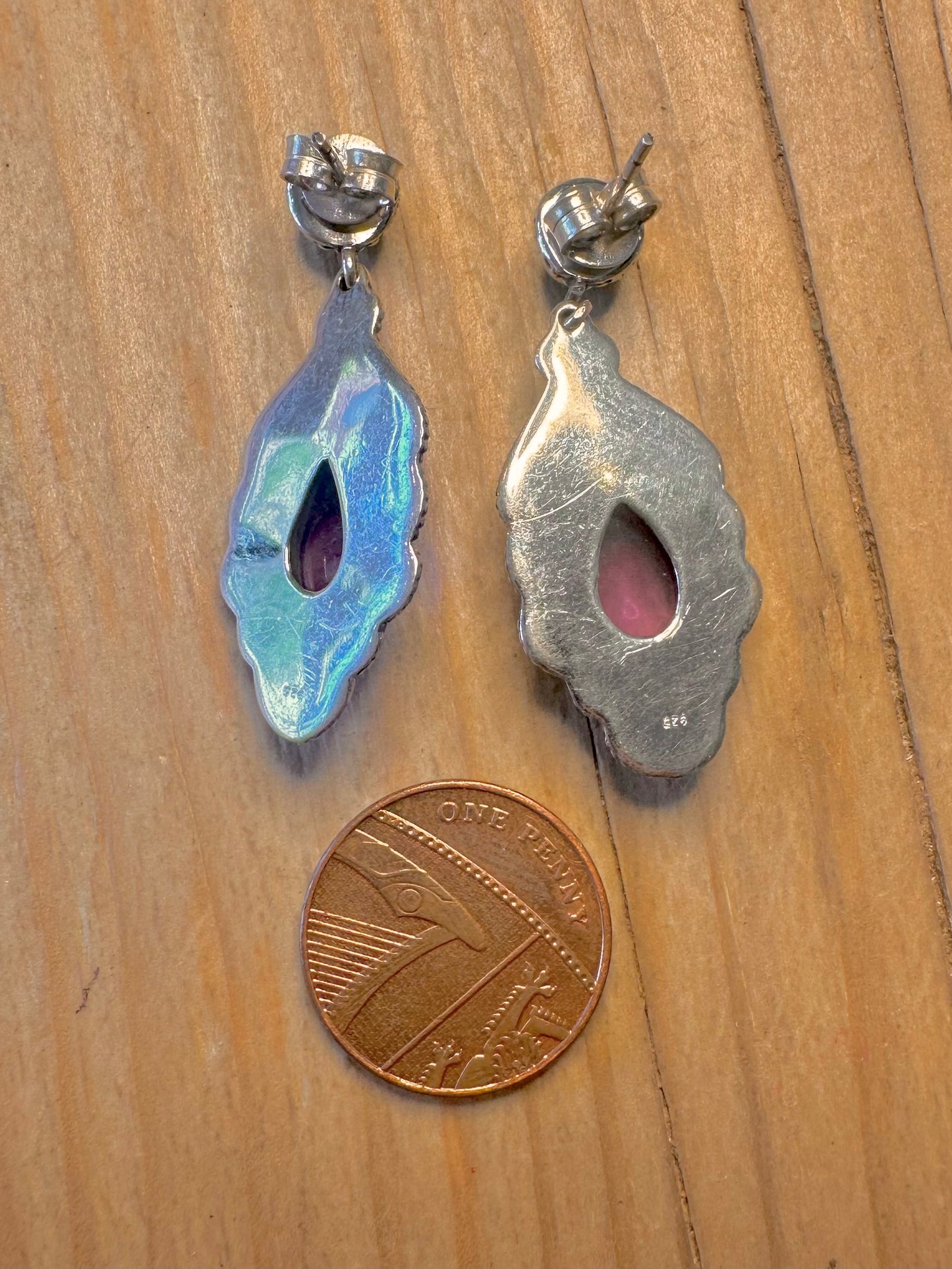 Vintage Amethyst Boho Dangle 925 Sterling Silver Earrings