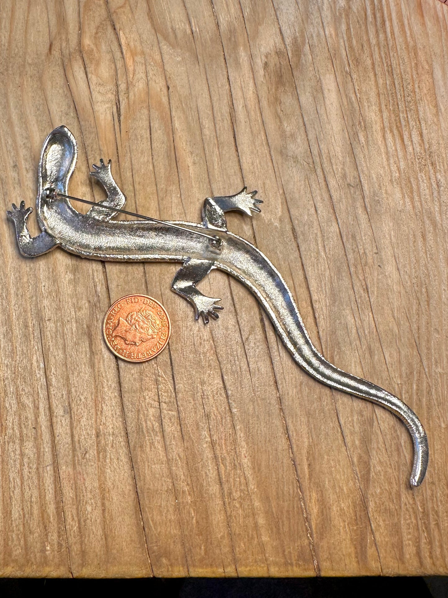 Vintage Large Lizard Costume Silver Brooch