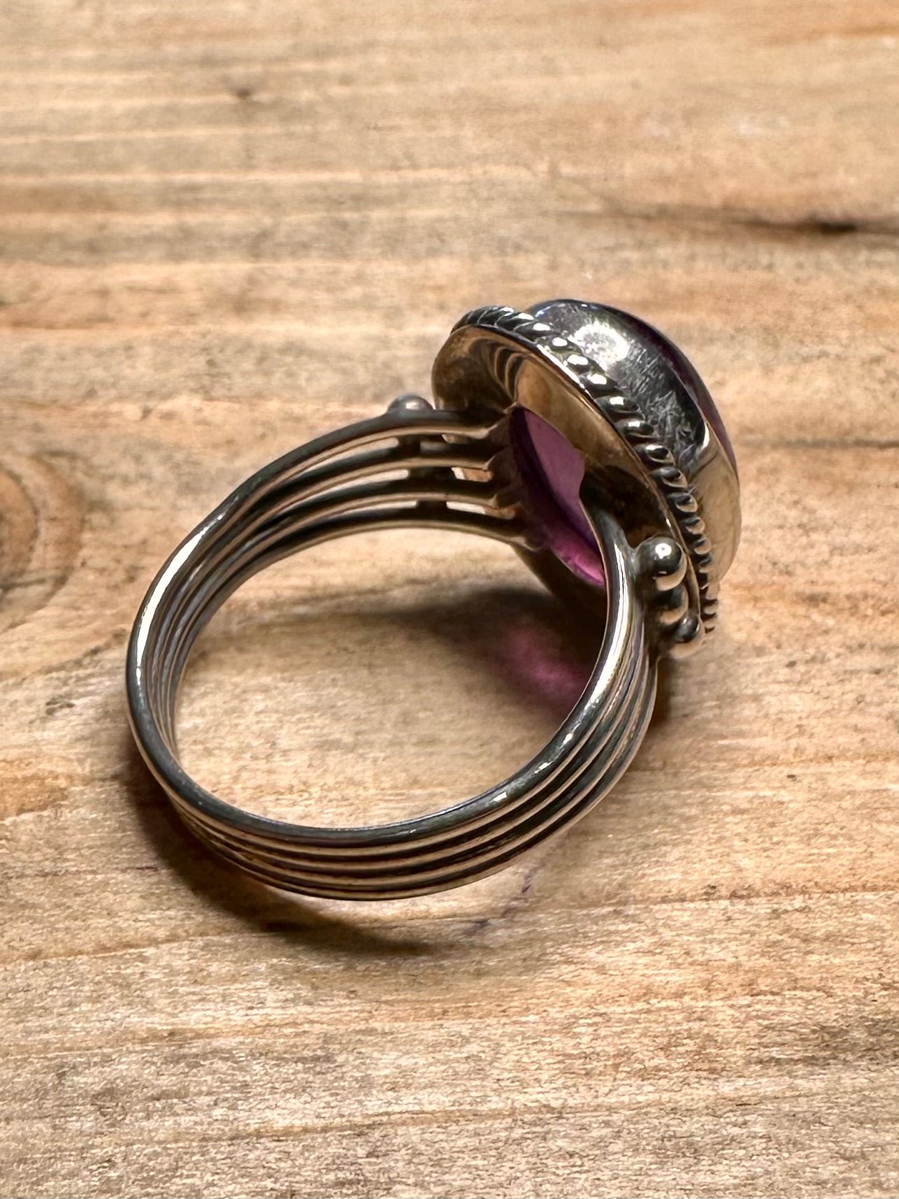 Vintage Amethyst Tribal 925 Silver Size N Ring