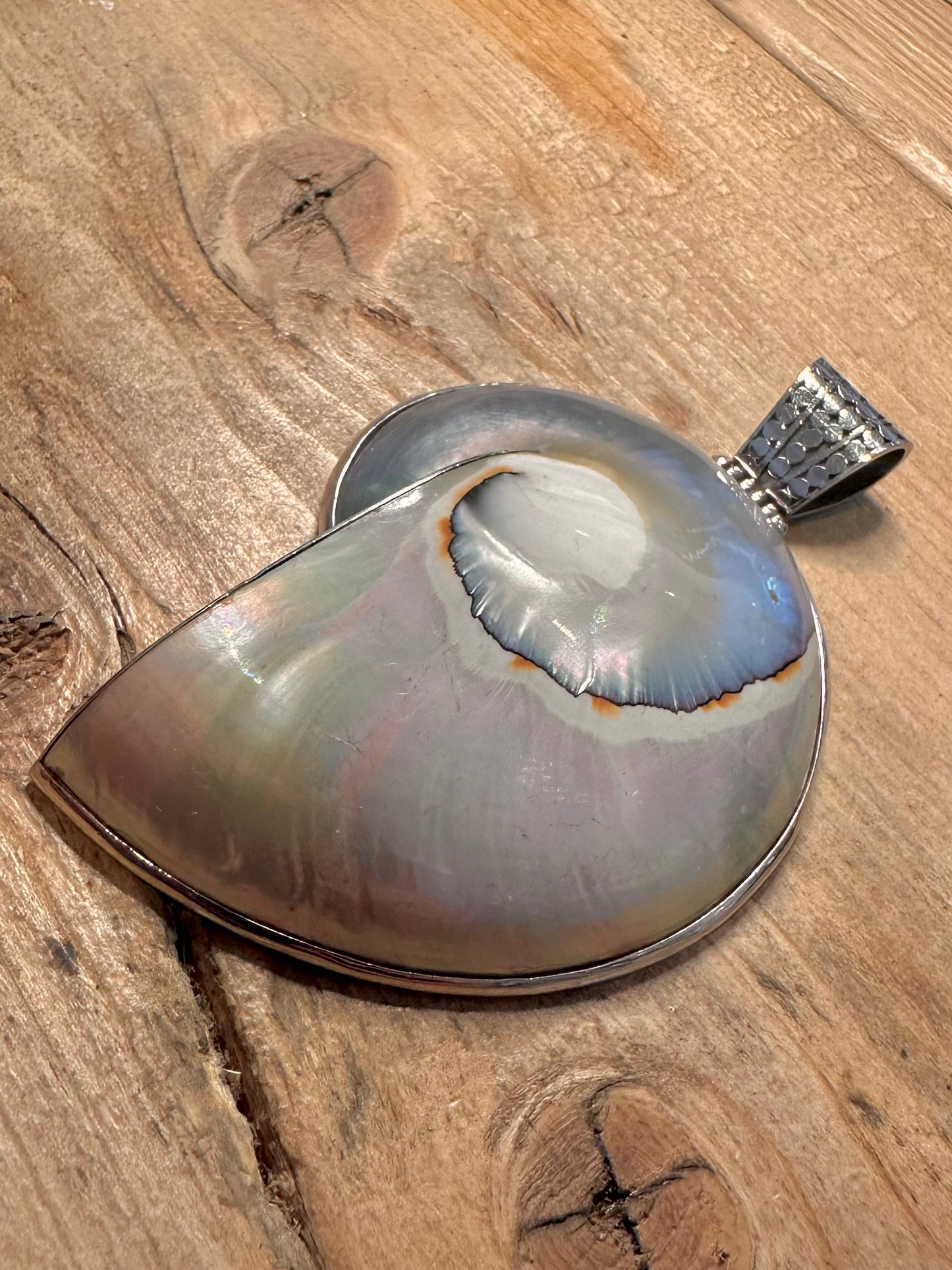 Abstract Large Nautilus Shell 925 Silver Pendant