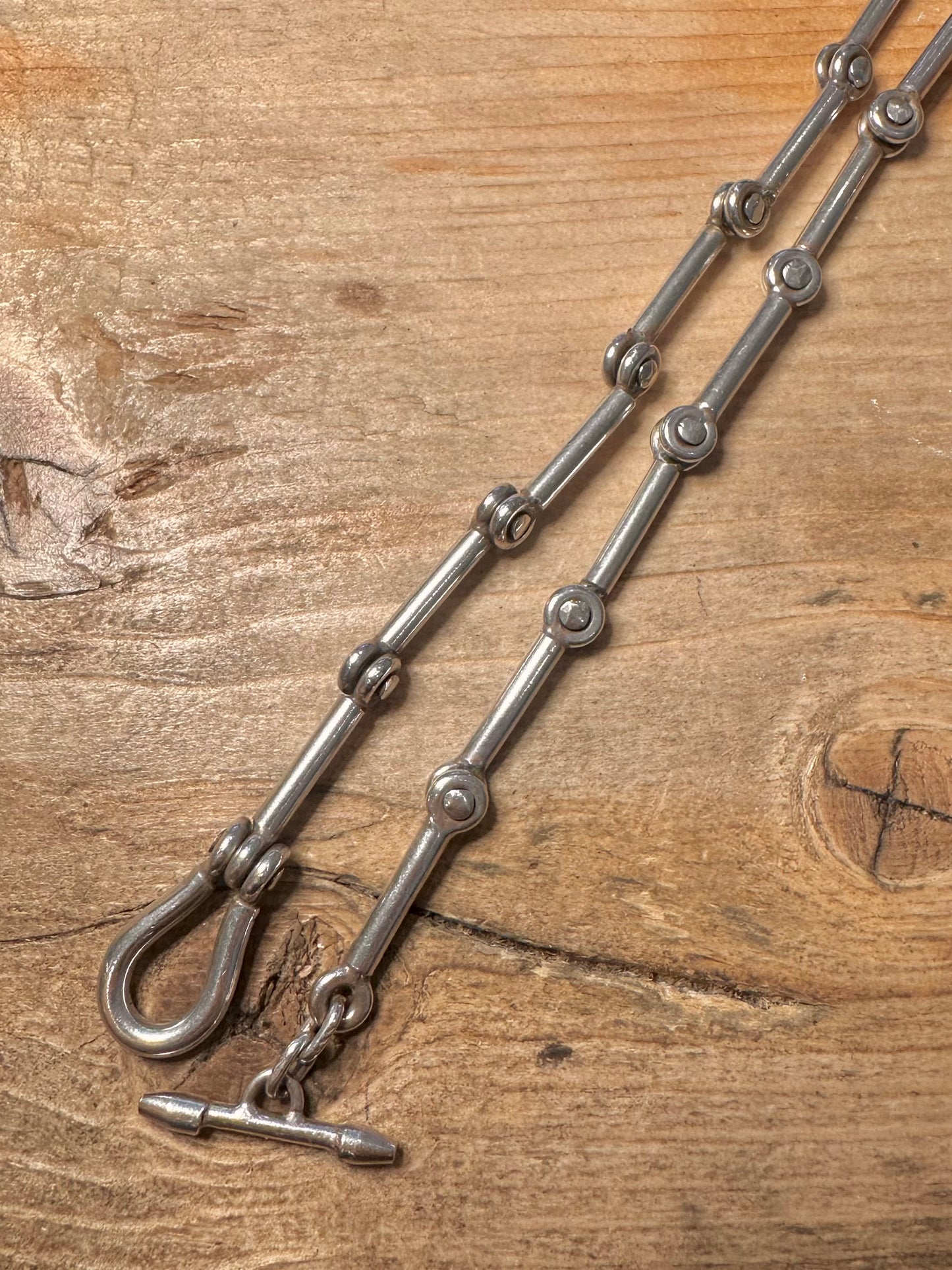 Abstract Mechanical Link T Bar 925 Silver 16.5 inch Necklace