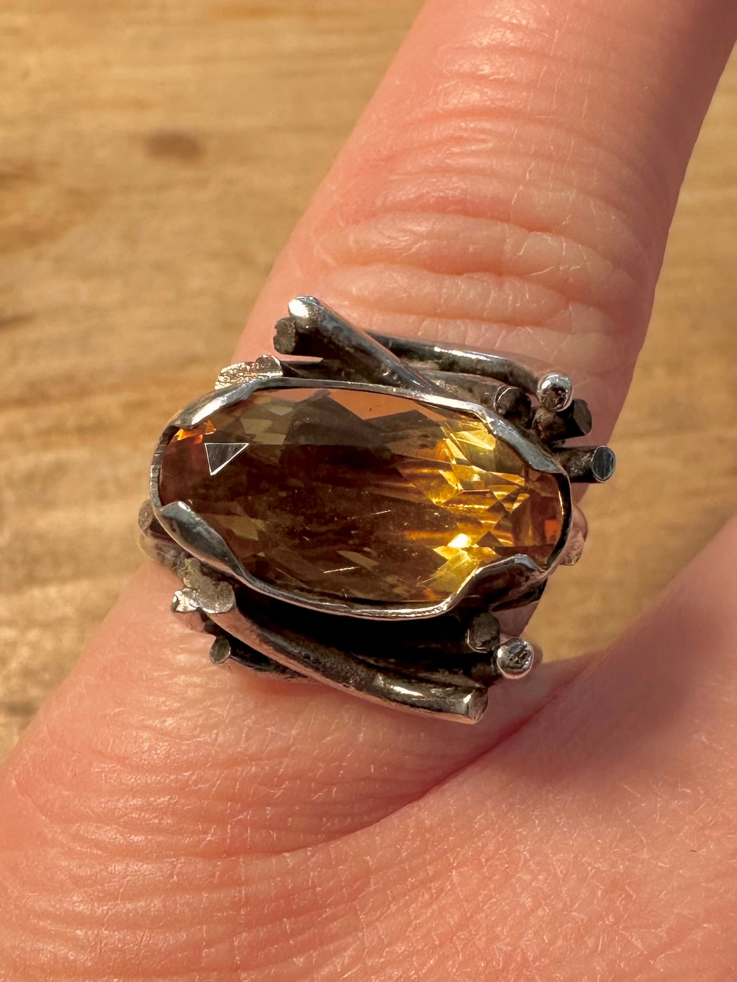 Modernist 1967 Citrine Maker SW 925 Silver Size L Ring