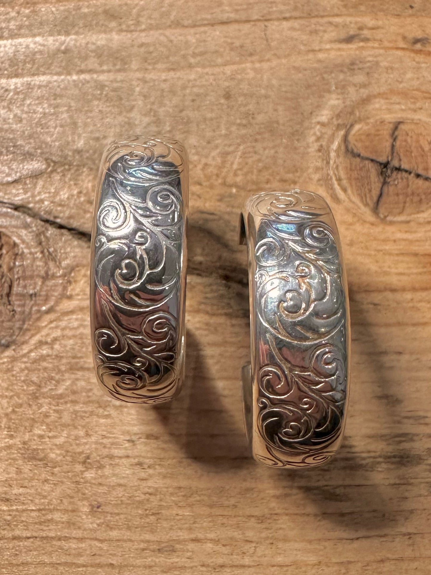 Vintage Chunky Engraved Half Hoops 925 Silver Earrings