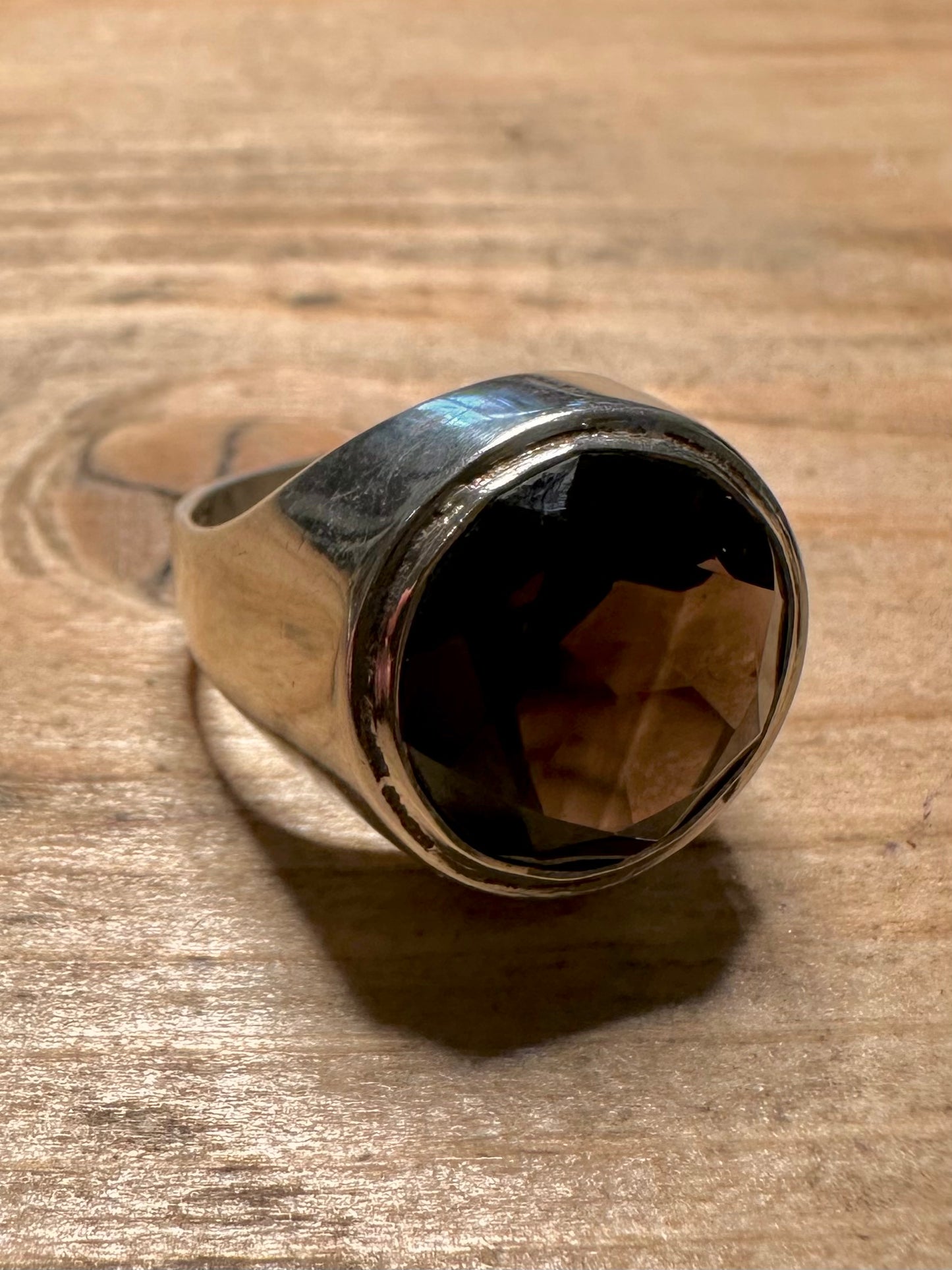 Vintage 1976 Smokey Quarts 925 Silver Size O Ring