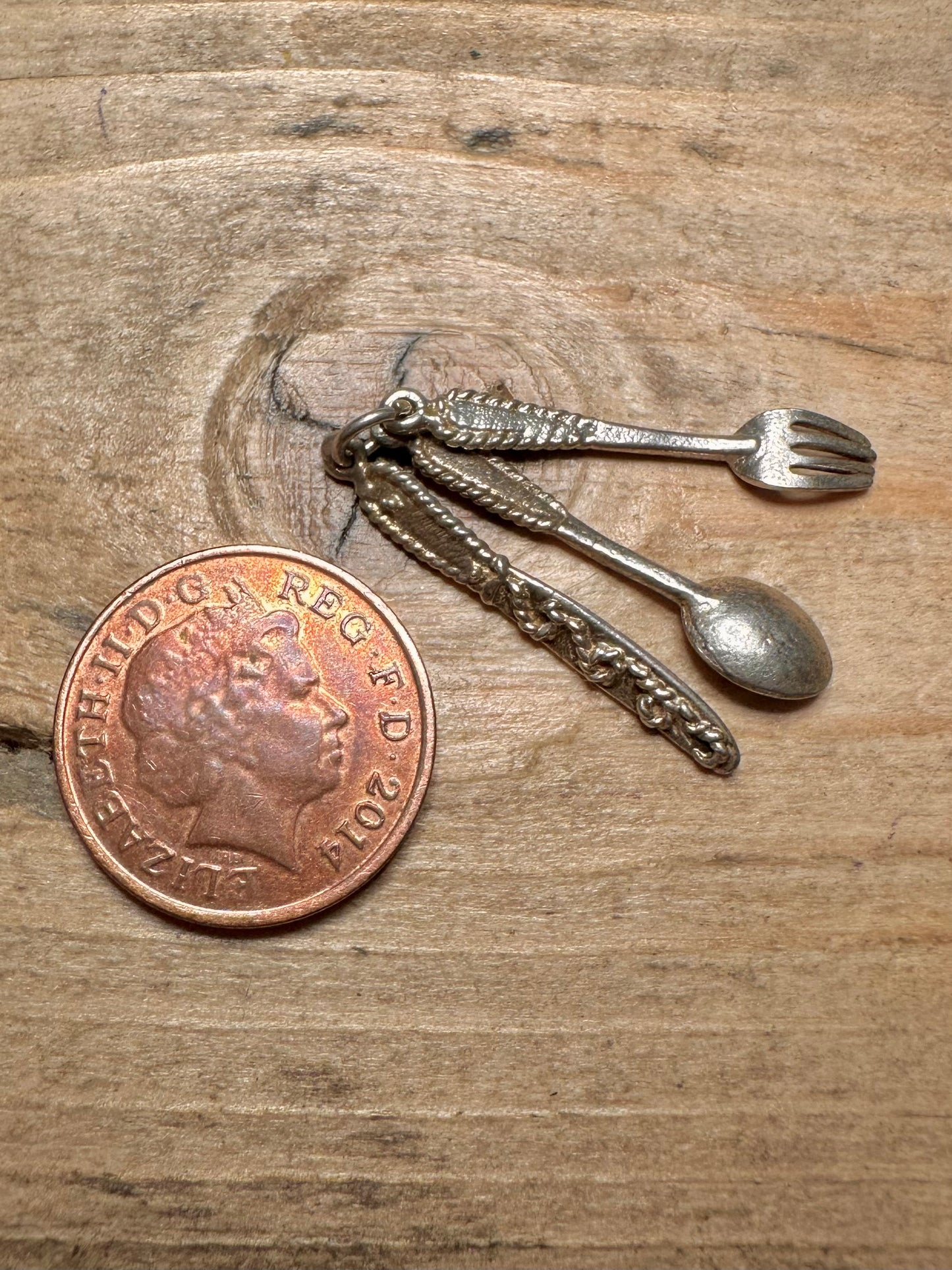 Vintage Cutlery Engraved 925 Silver Charm Pendant