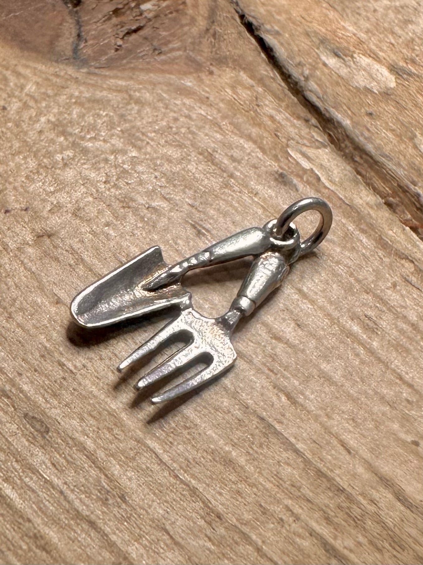 Vintage Fork and Trowel Garden Tools 925 Silver Charm Pendant
