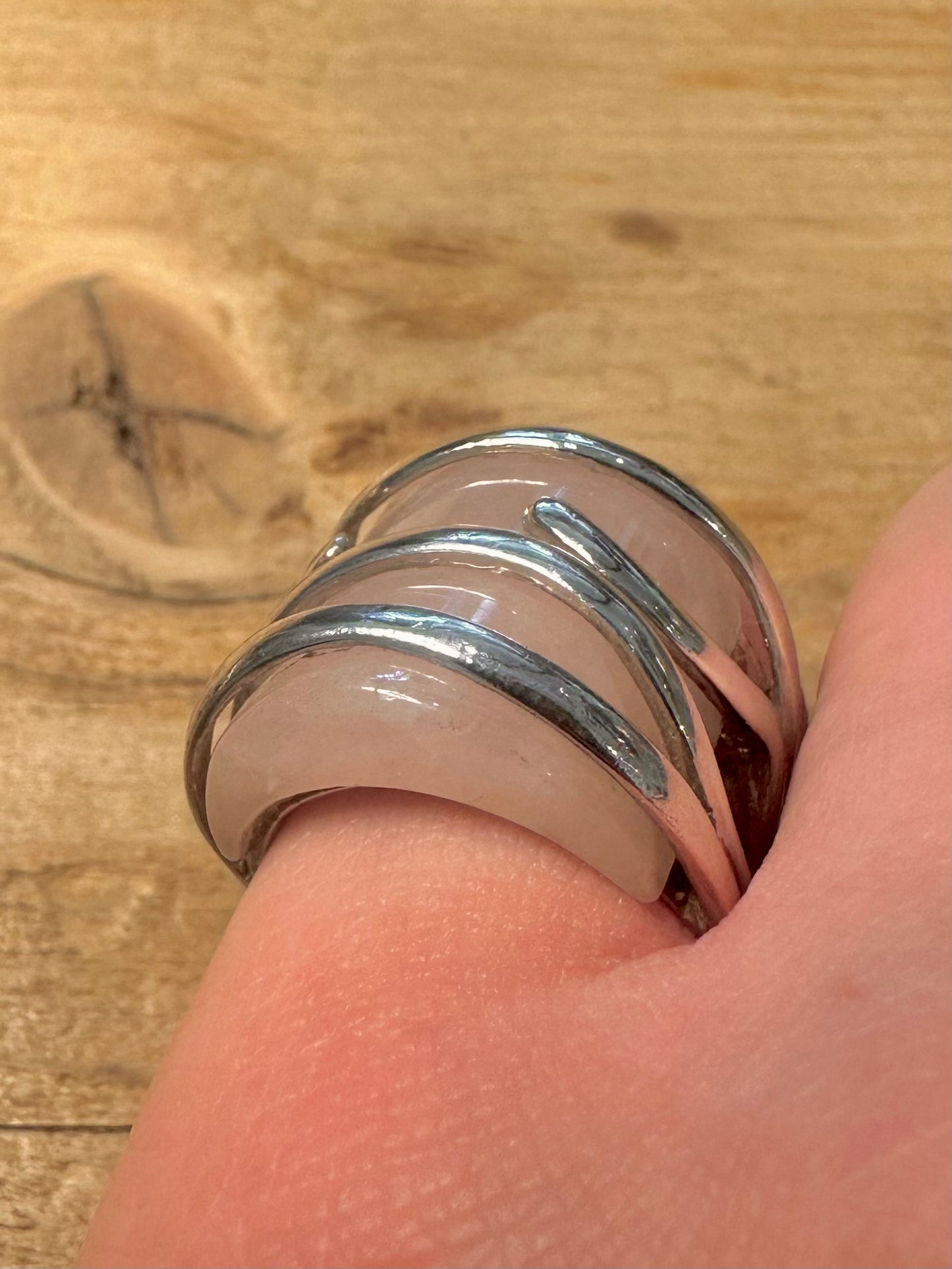 Abstract Rose Quarts Chunky 925 Silver Size O1/2 Ring