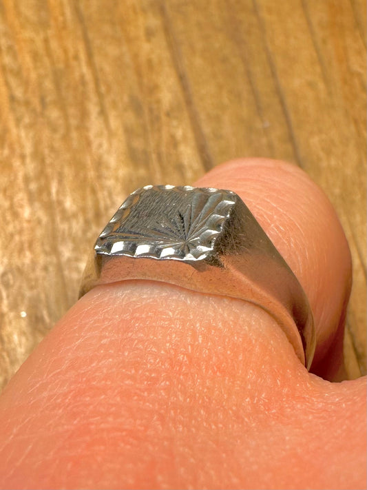 Vintage Square Star Burst Signet 925 Sterling Silver Size M Ring