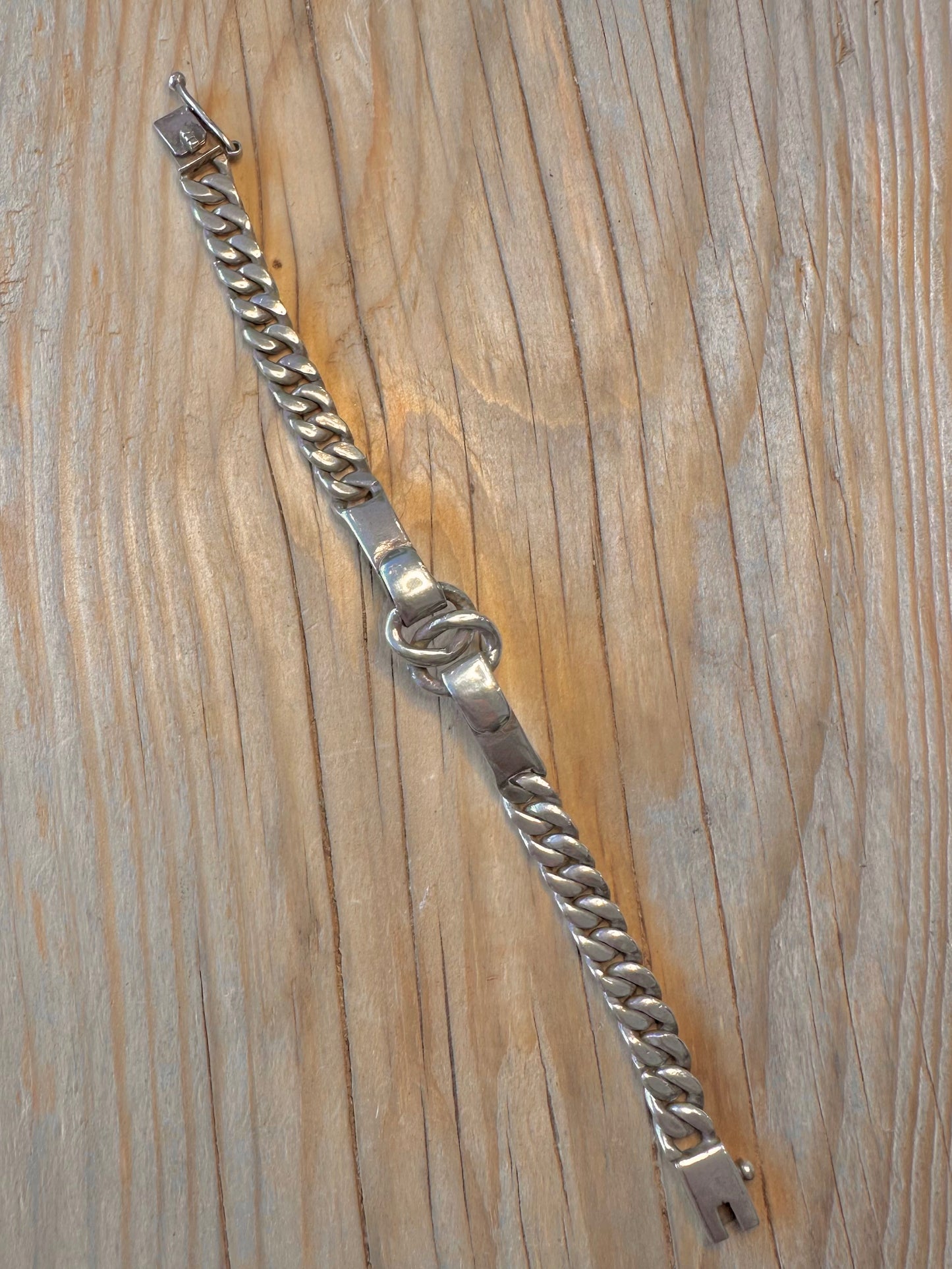 Abstract Knot Curb Chain 925 Silver 7 inch Bracelet