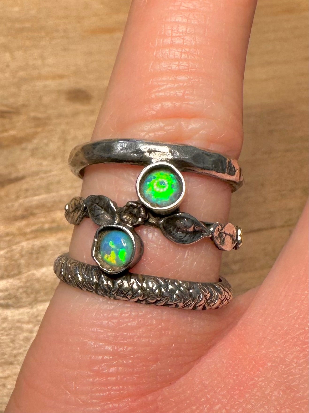 Abstract Opal Textured Layered 925 Silver Size N Ring
