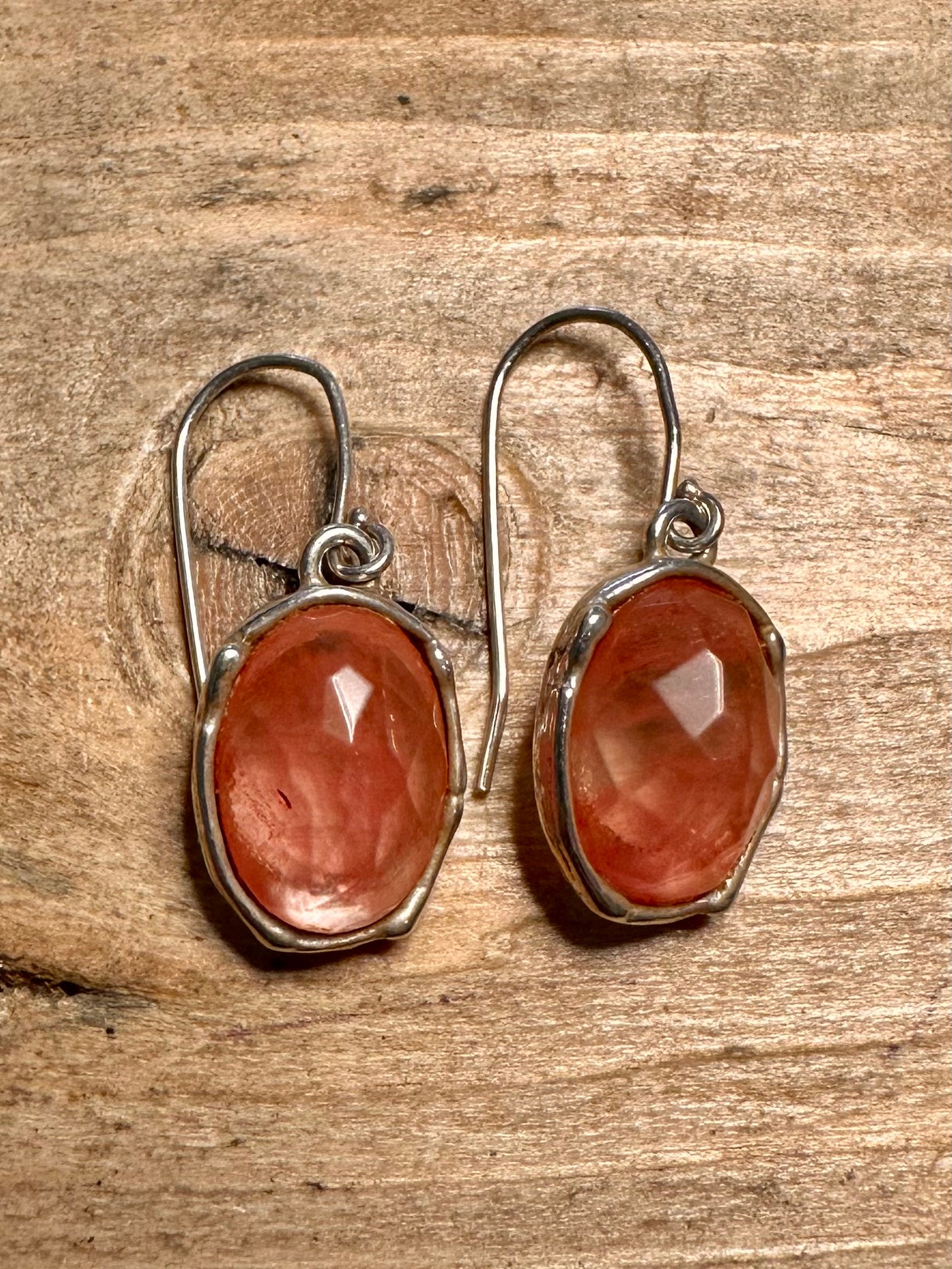 Abstract Faceted Pink Quarts 925 Silver Earrings