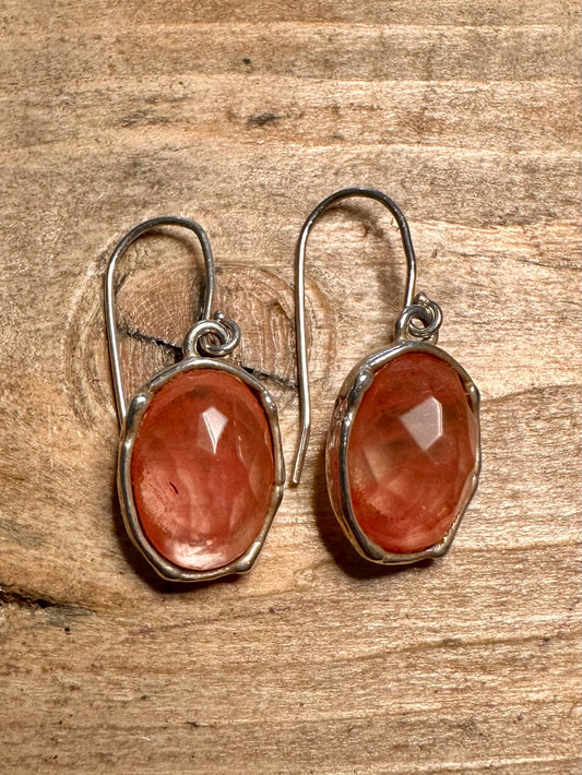Abstract Faceted Pink Quarts 925 Silver Earrings