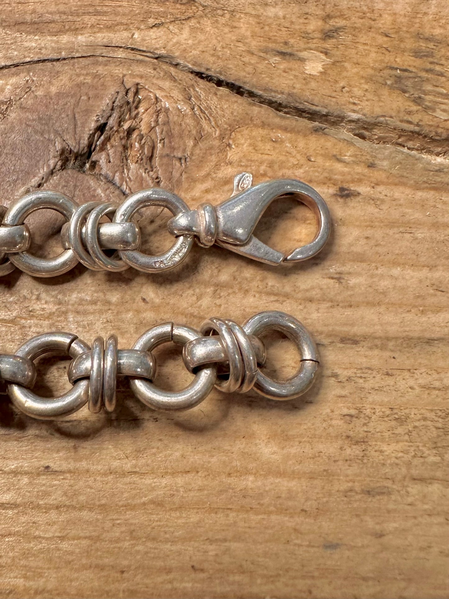 Vintage Circle Interlocking Link 925 Silver 7.6 inch Bracelet