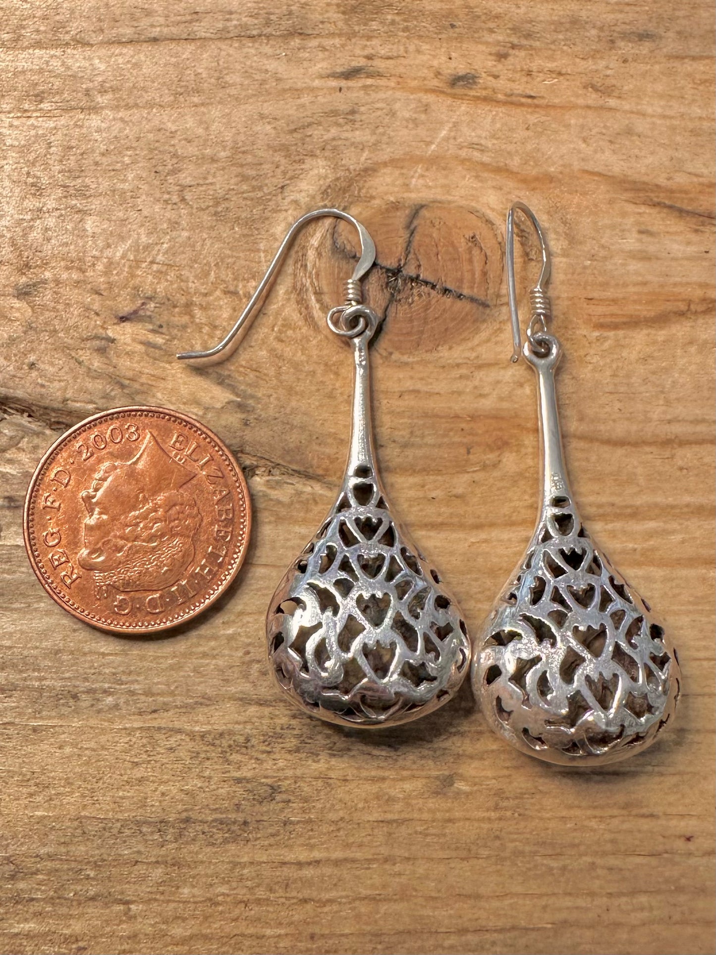 Vintage Filigree Tear Drop 925 Silver Earrings