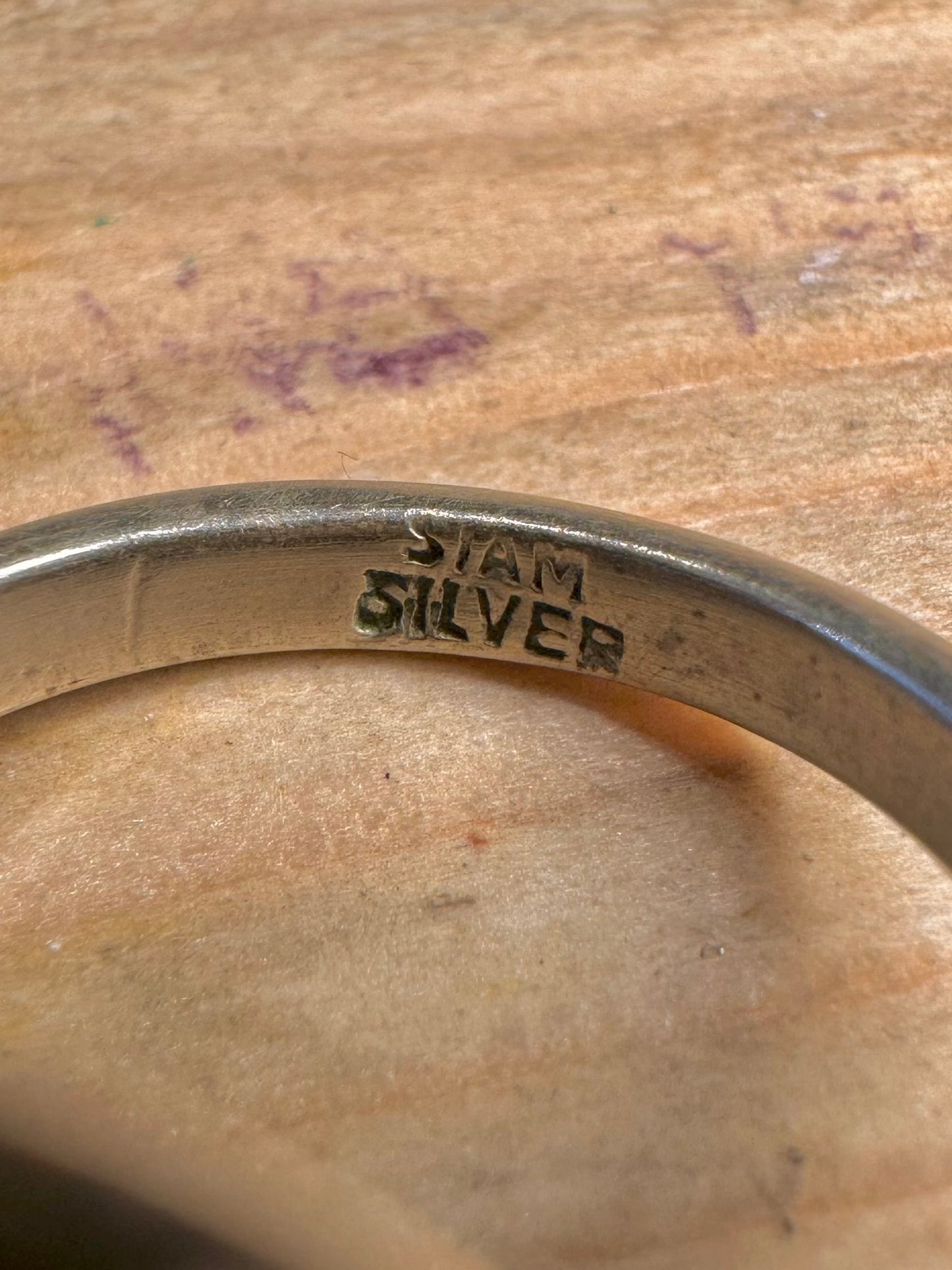 Vintage Siam Black Enamel Rotating Face 925 Sterling Silver Size T Ring