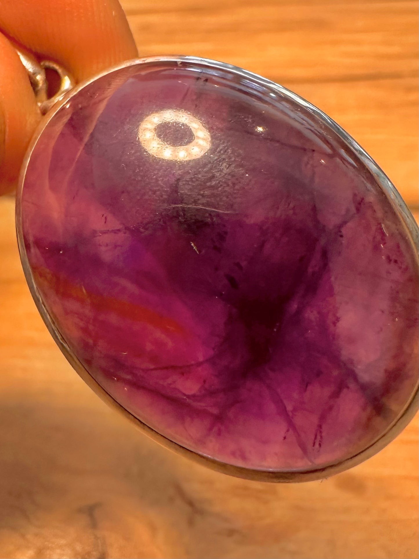 Vintage Large Oval Amethyst 925 Silver Pendant