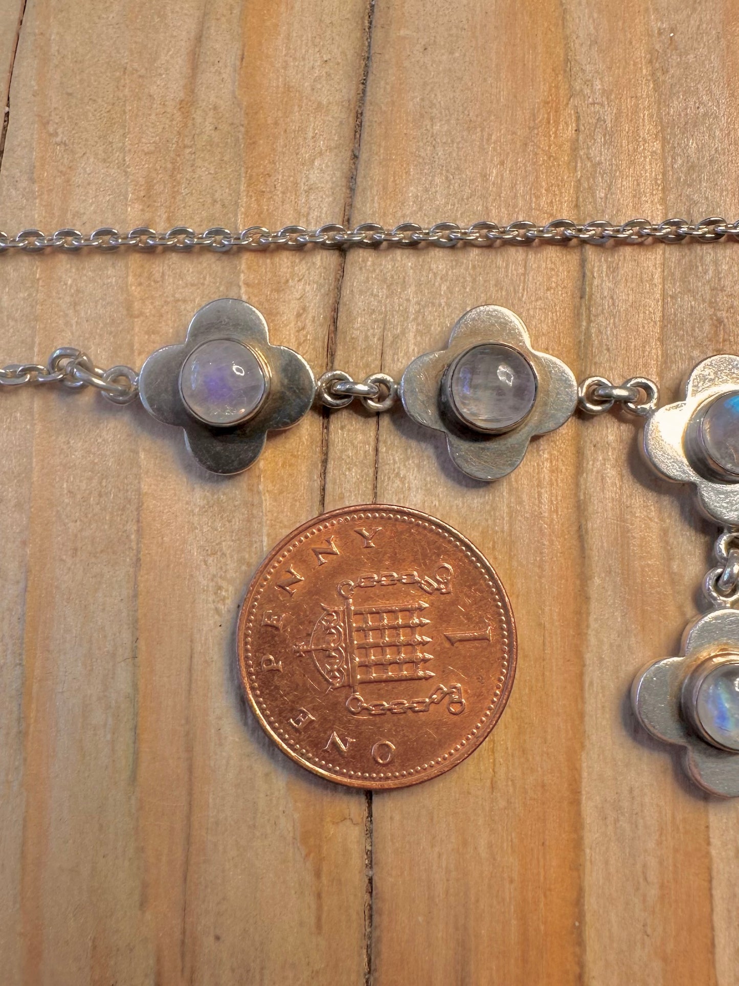 Vintage Moonstone Flower 925 Sterling Silver 16.5 inch Necklace