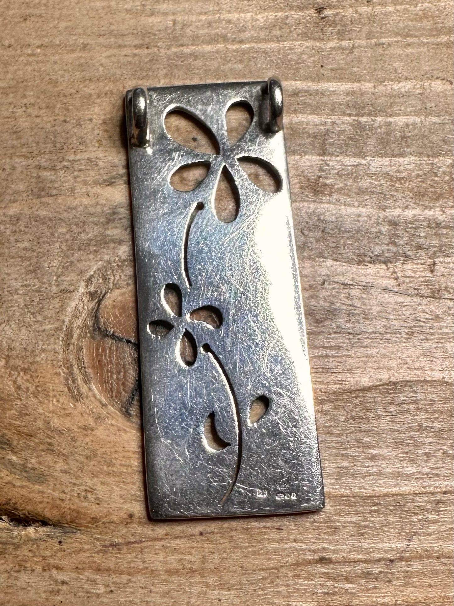 Abstract 2005 Rectangle Flower 925 Silver Pendant