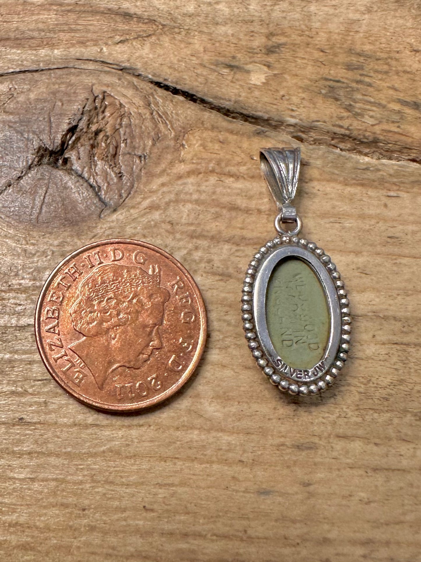 Vintage Green Cameo JW Maker 925 Silver Pendant