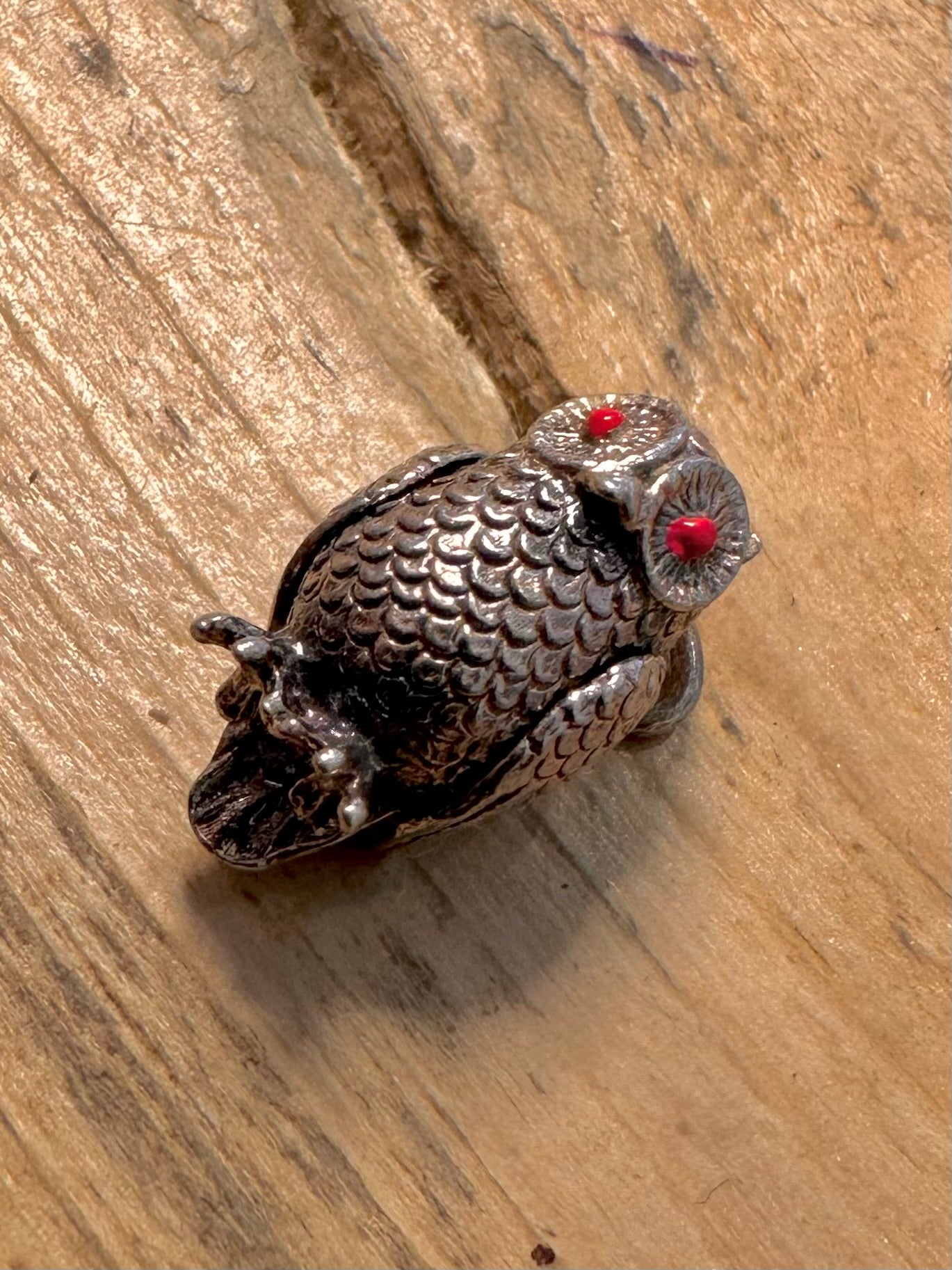 Vintage Owl Red Charm 925 Silver Pendant