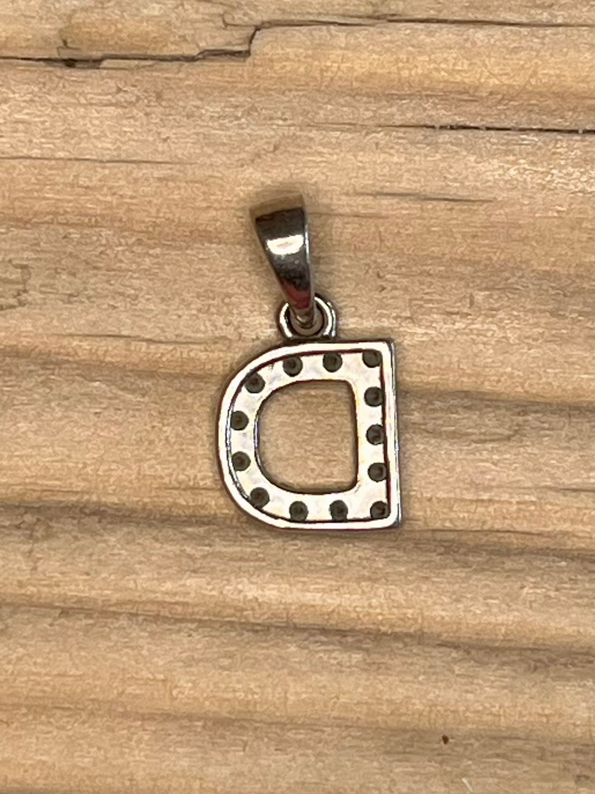 Small Rhinestone D 925 Sterling Silver Pendant
