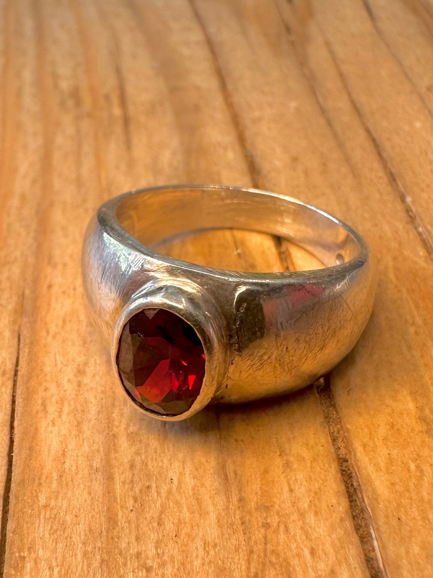 Vintage Garnet Dome 925 Sterling Silver Size N Ring