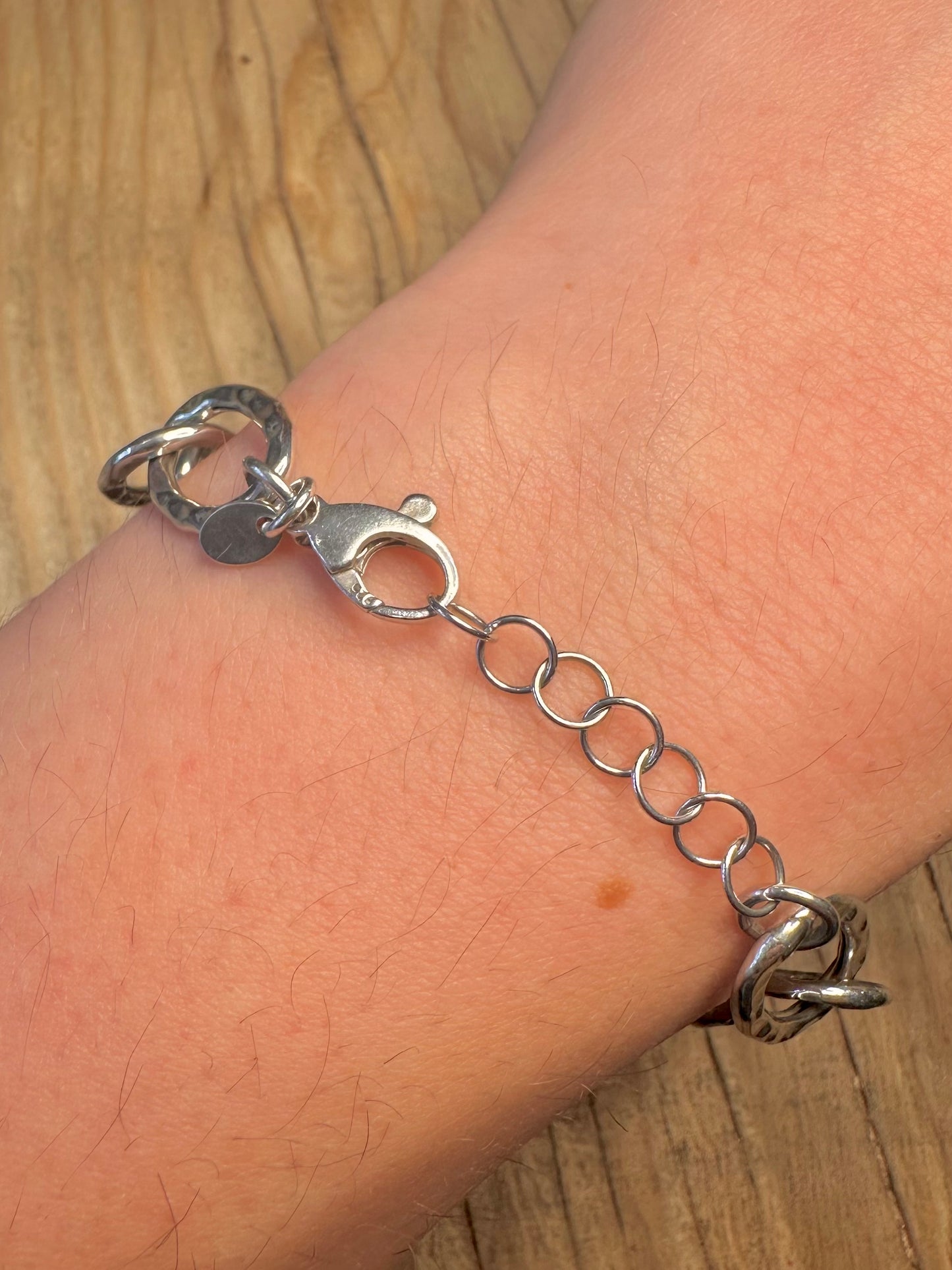 Abstract Hammered Oval Link Dyadema Italy 925 Sterling Silver 7 to 8 inch Bracelet