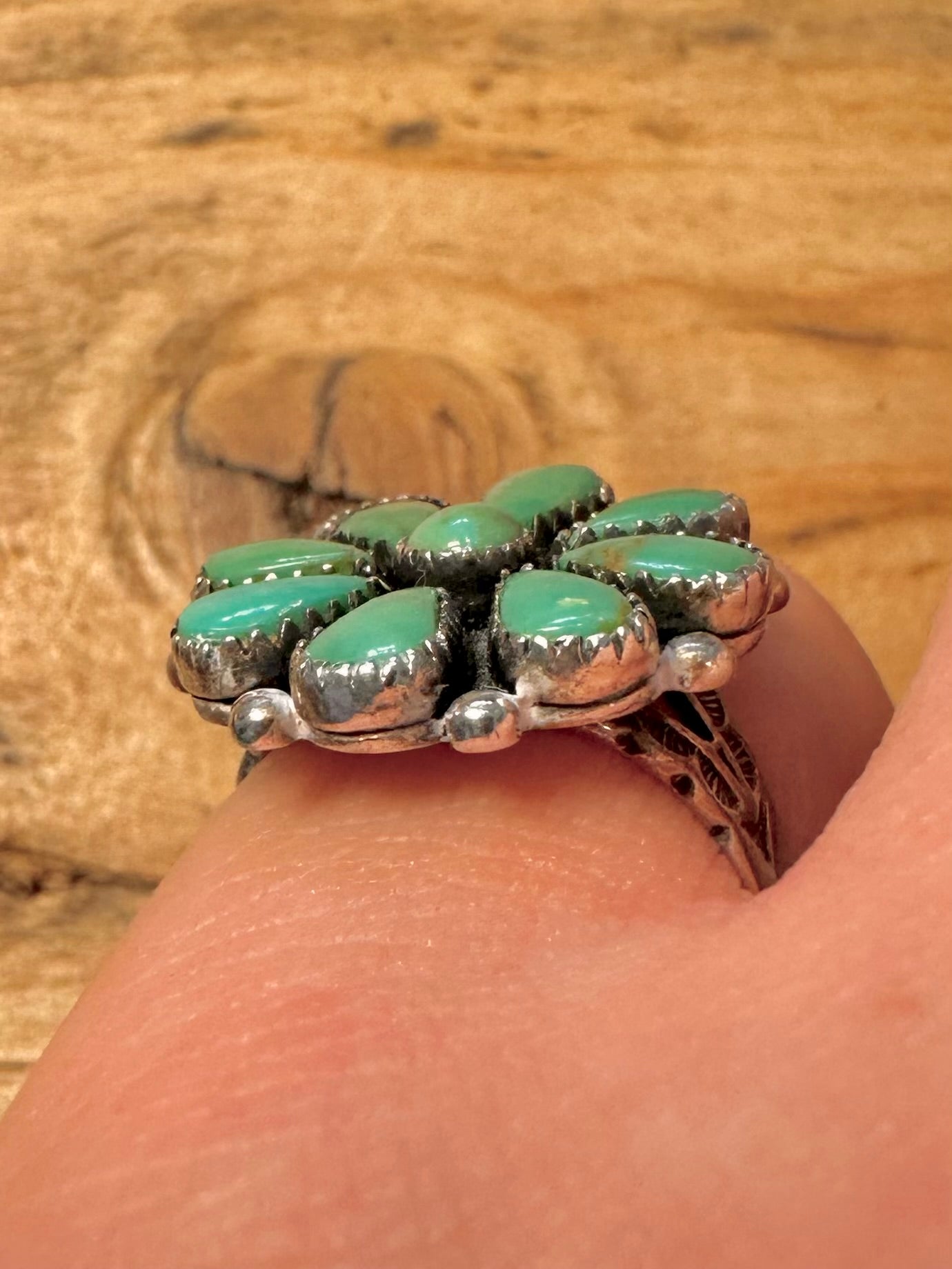Vintage Native American Turquoise Flower 925 Silver Size N1/2 Ring
