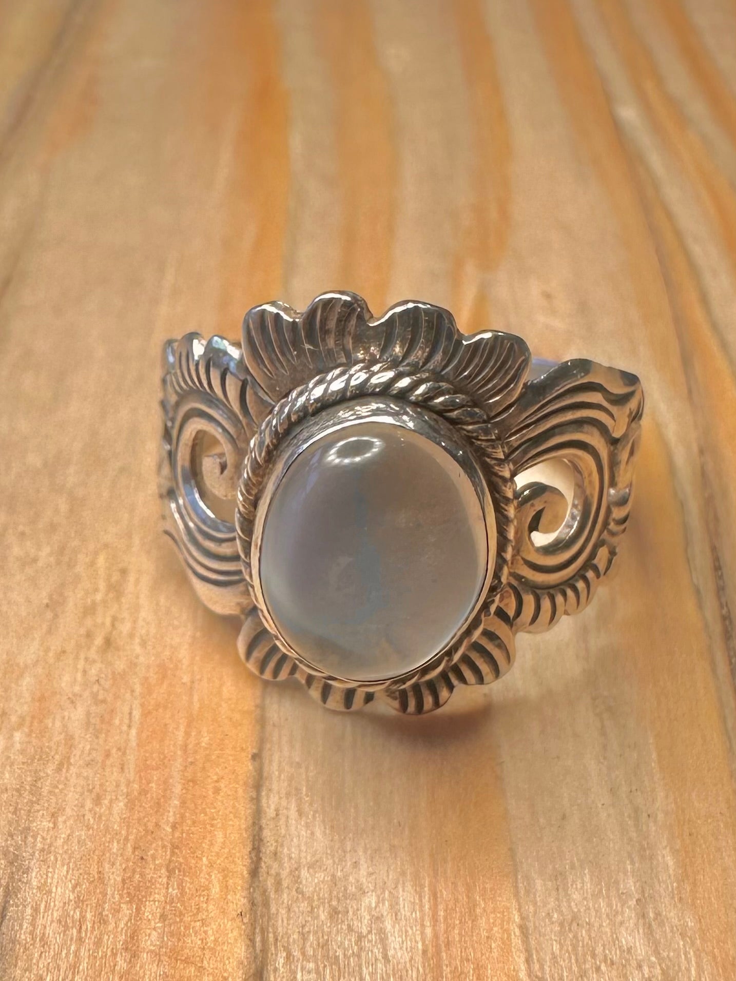 Vintage Moonstone Boho 925 Silver Size P Ring