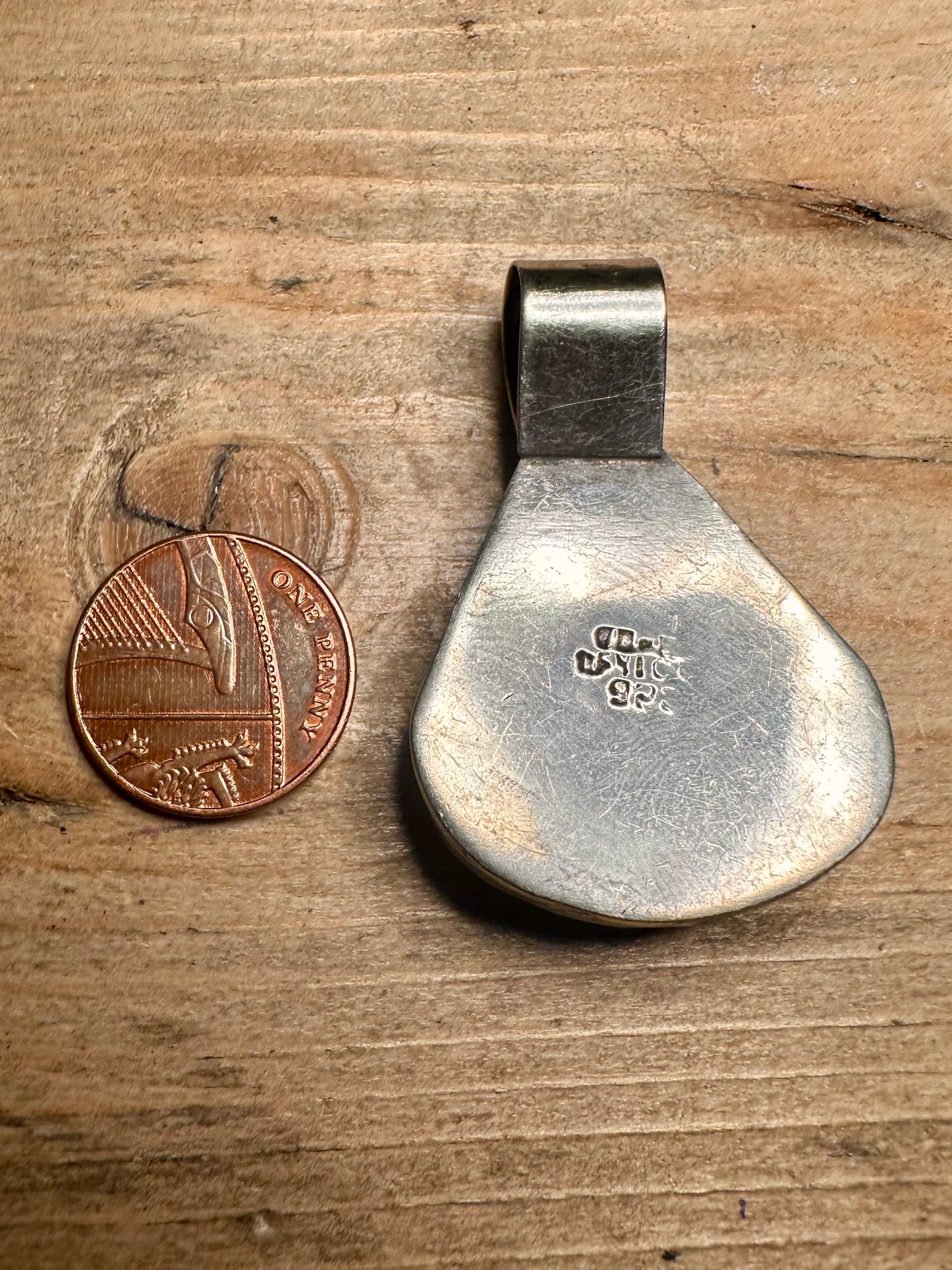 Abstract Modernist Black Stone 925 Silver Mexico Pendant