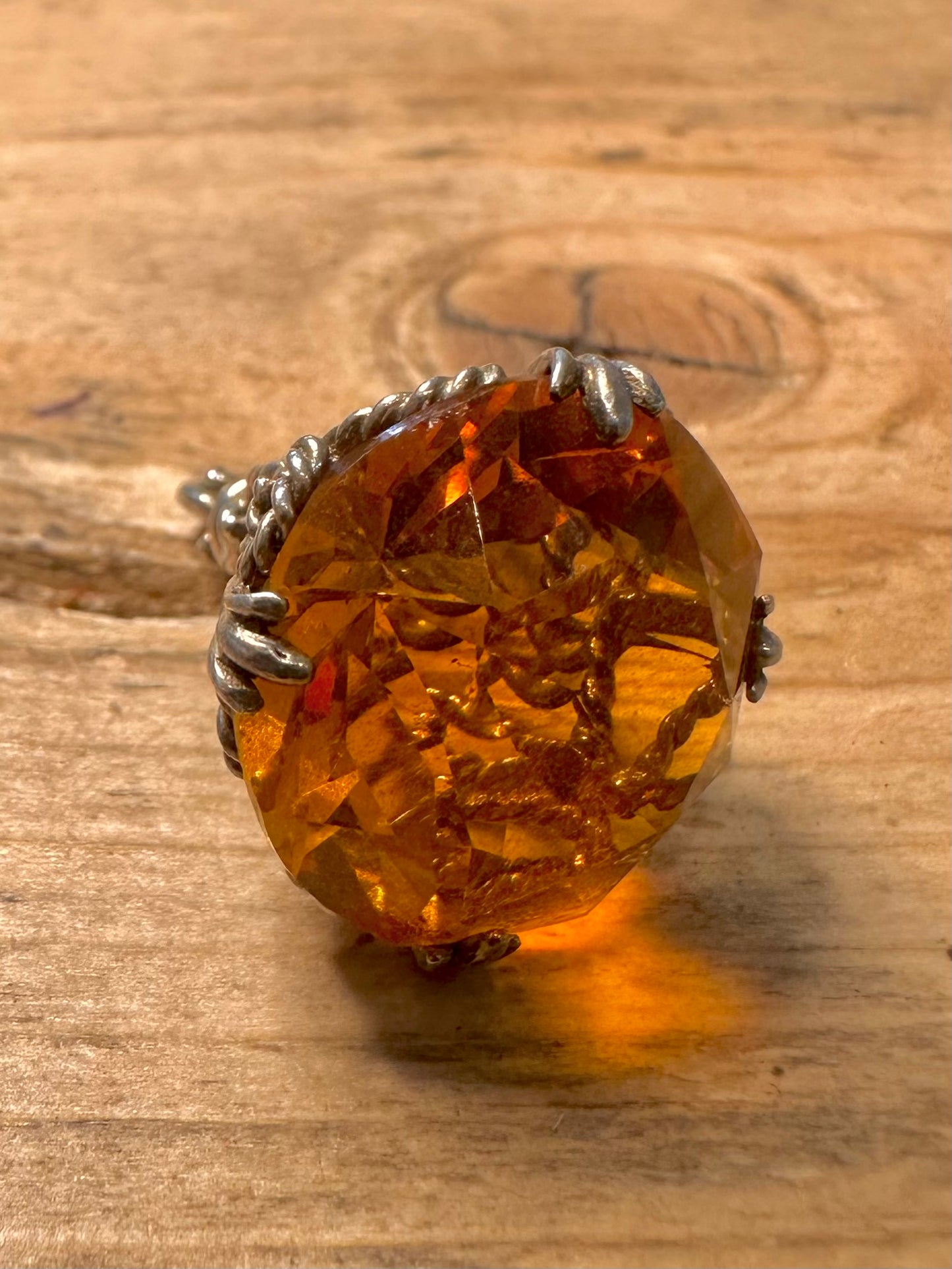 Vintage Citrine Filigree 925 Silver Pendant