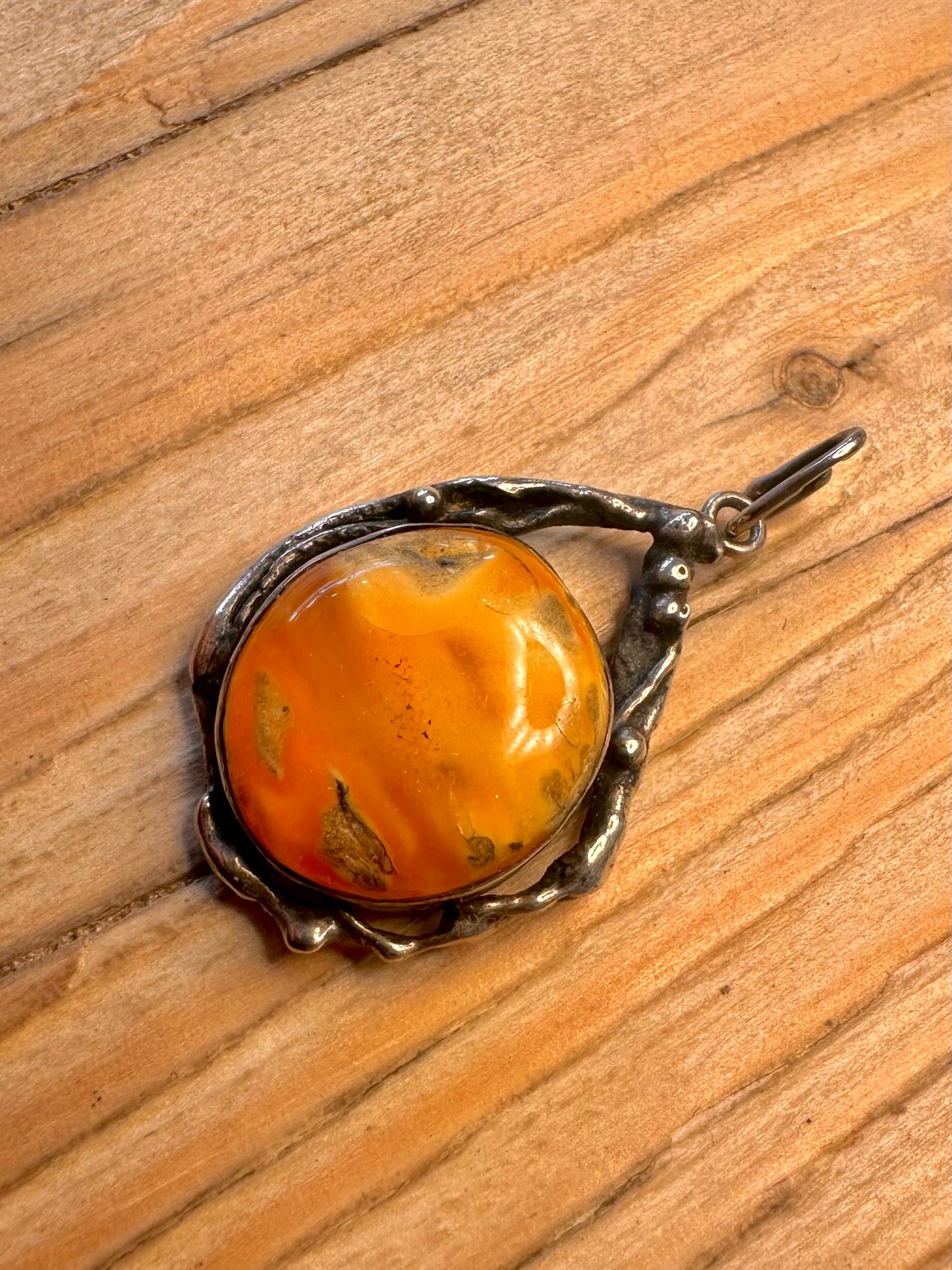 Vintage Yellow Orange Jasper 925 Sterling Silver Pendant