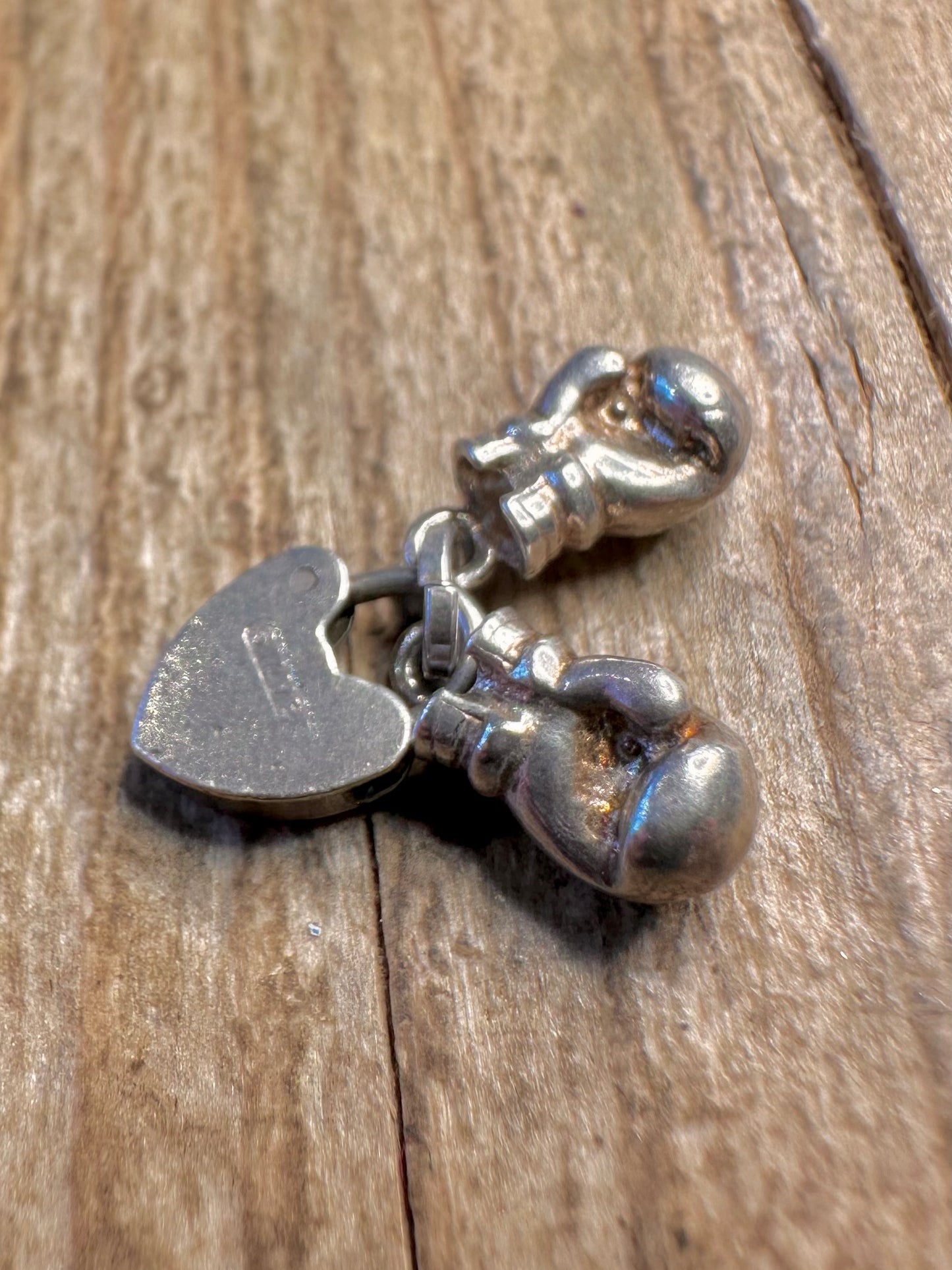 Vintage Heart and Boxing Gloves 925 Sterling Silver Charm Pendant