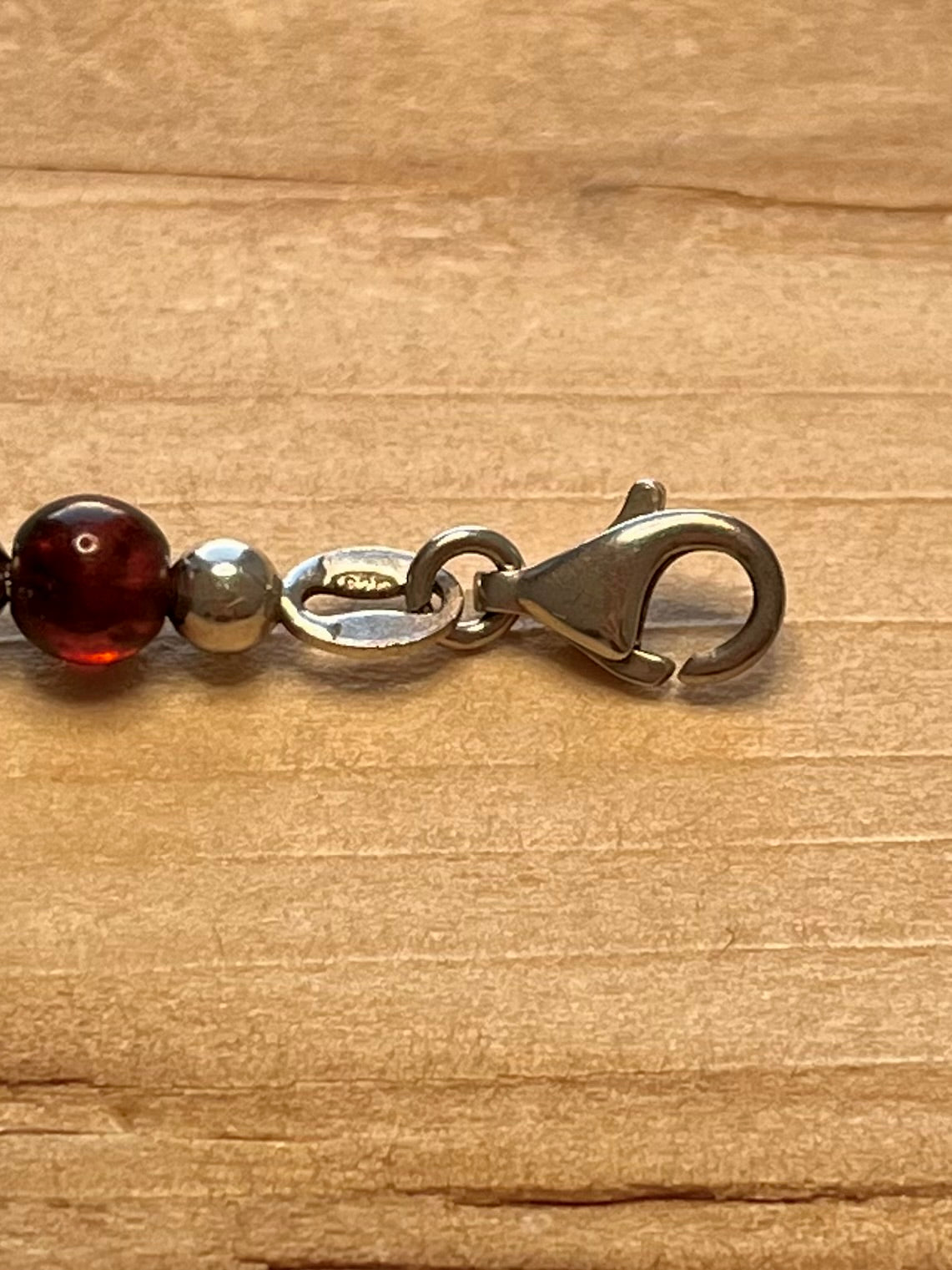 Amber Bead and Silver Balls 925 Sterling Silver 7.5 Inch Bracelet