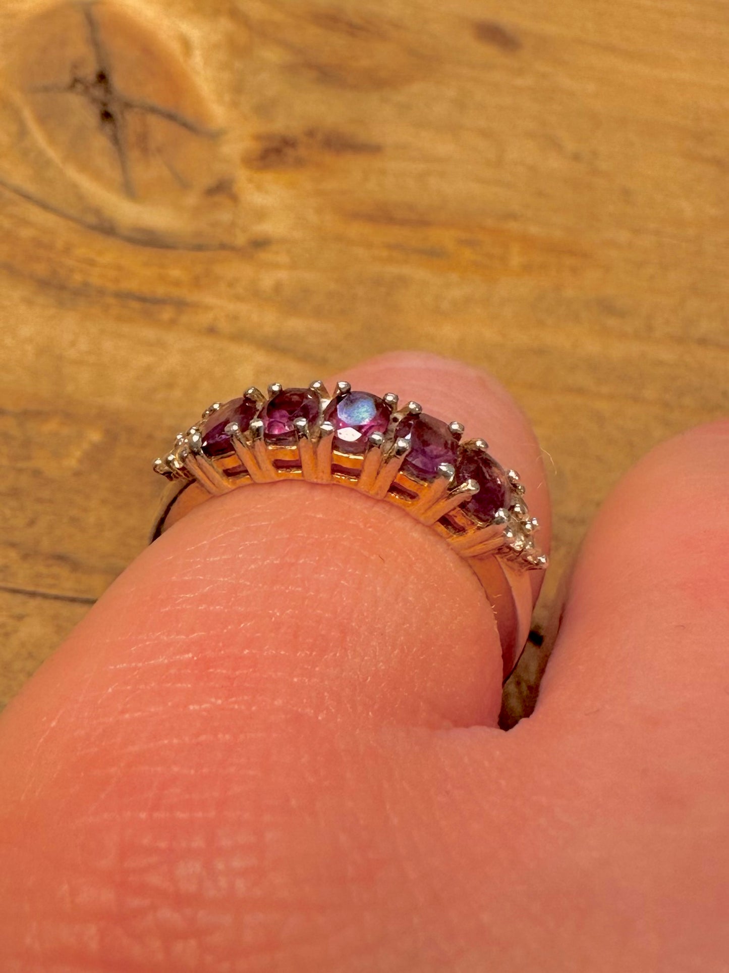 Vintage Purple and White Stone 925 Silver Size N Ring