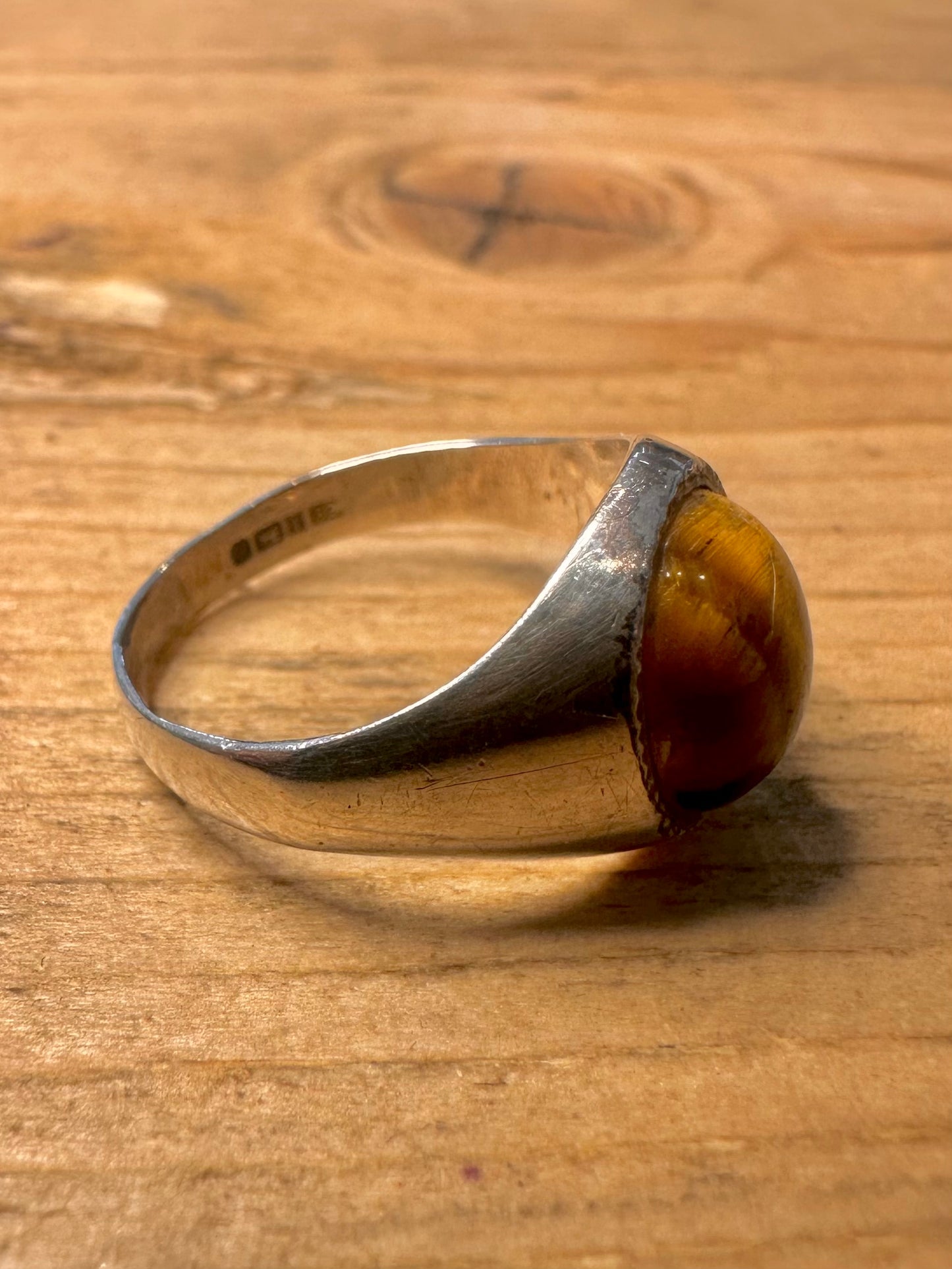 Vintage 1980 Tigers Eye Signet 925 Silver Size K Ring