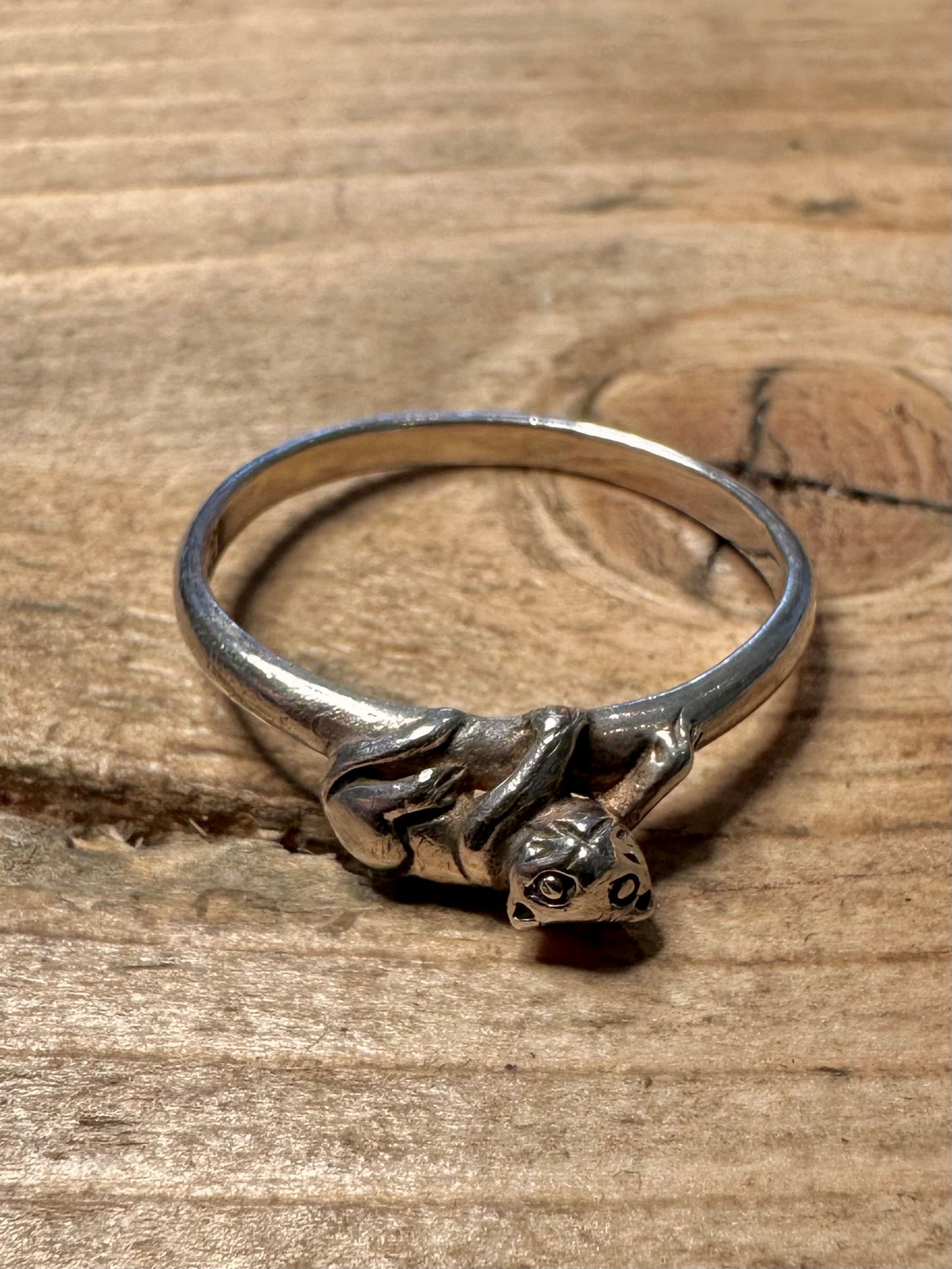 Vintage Cat 925 Silver Size R Ring