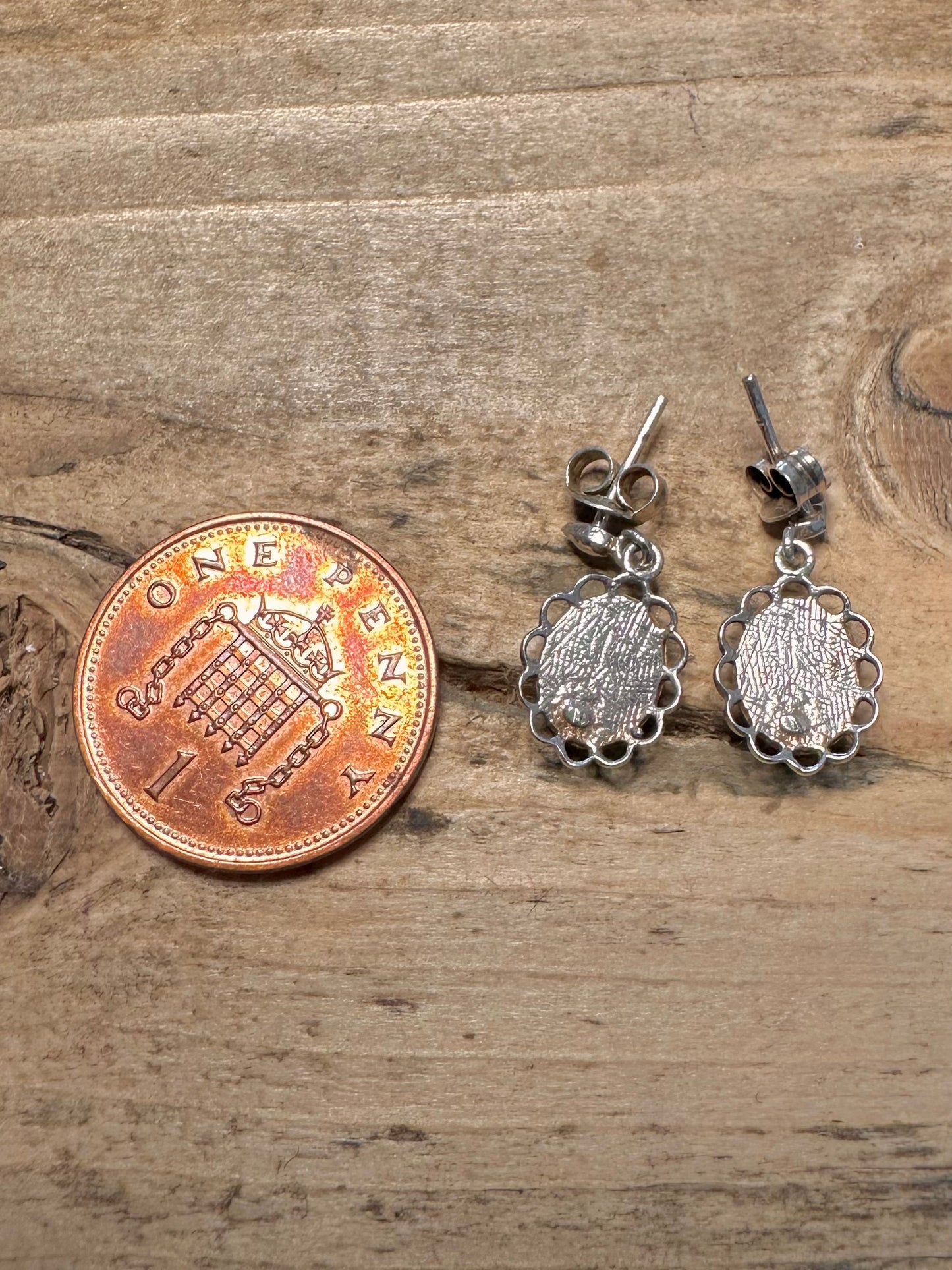 Vintage Green Cameo 925 Silver Earrings