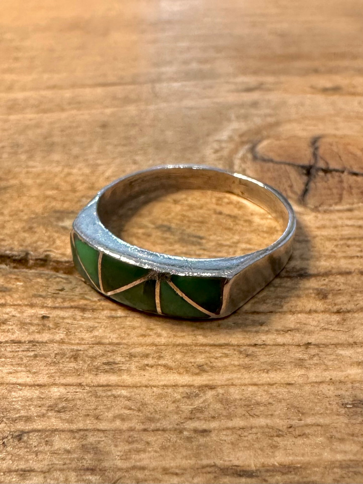 Vintage Turquoise Inlay 925 Silver Size P Ring