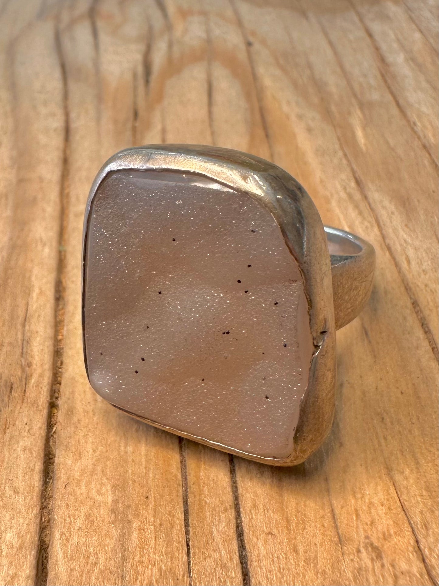 Vintage Chunky Druzy 925 Sterling Silver Size P1/2 Ring