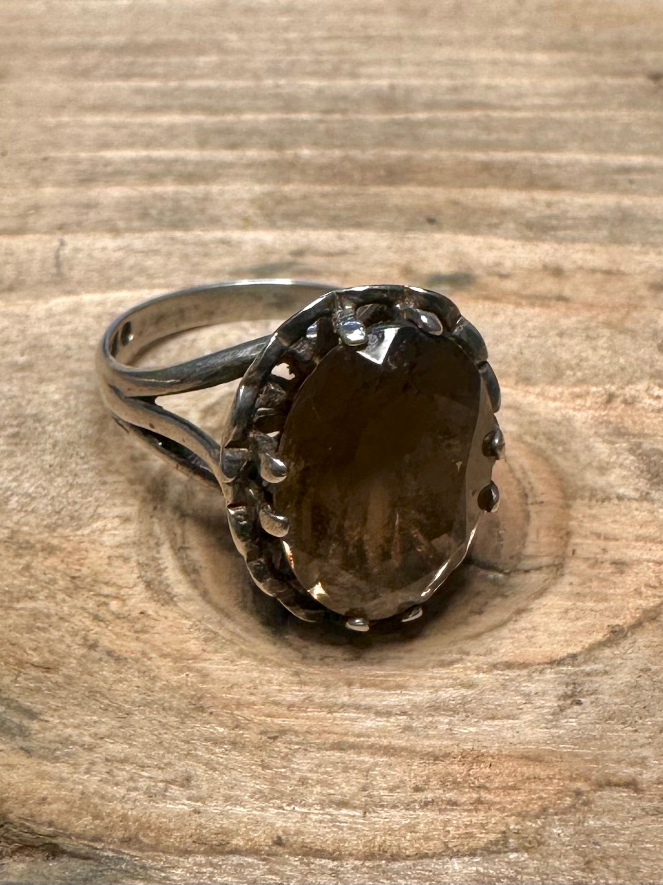 Vintage 1978 Smokey Quarts 925 Silver Size L Ring