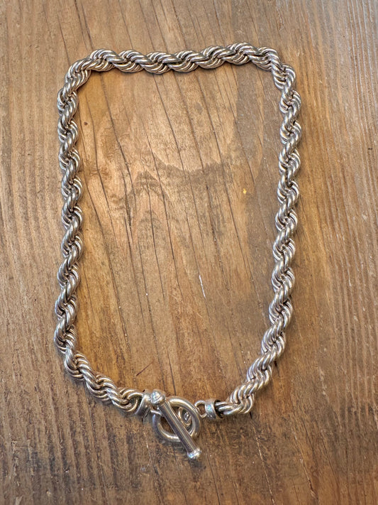 Chunky Rope Chain T Bar Clasp 925 Sterling Silver 18 inch Necklace