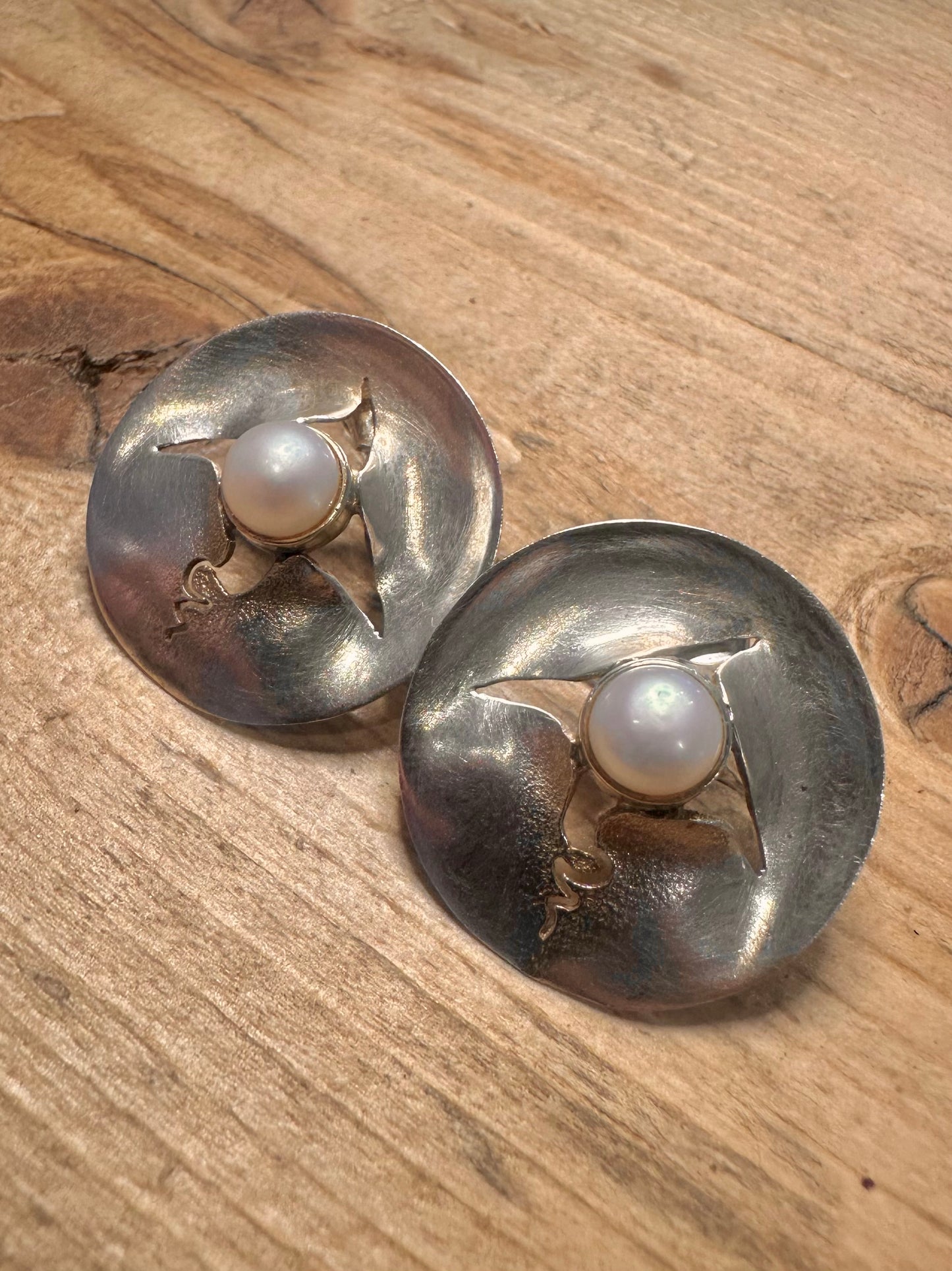 Abstarct Michaud Design Pearl Maker EP Gold and 925 Silver Earrings